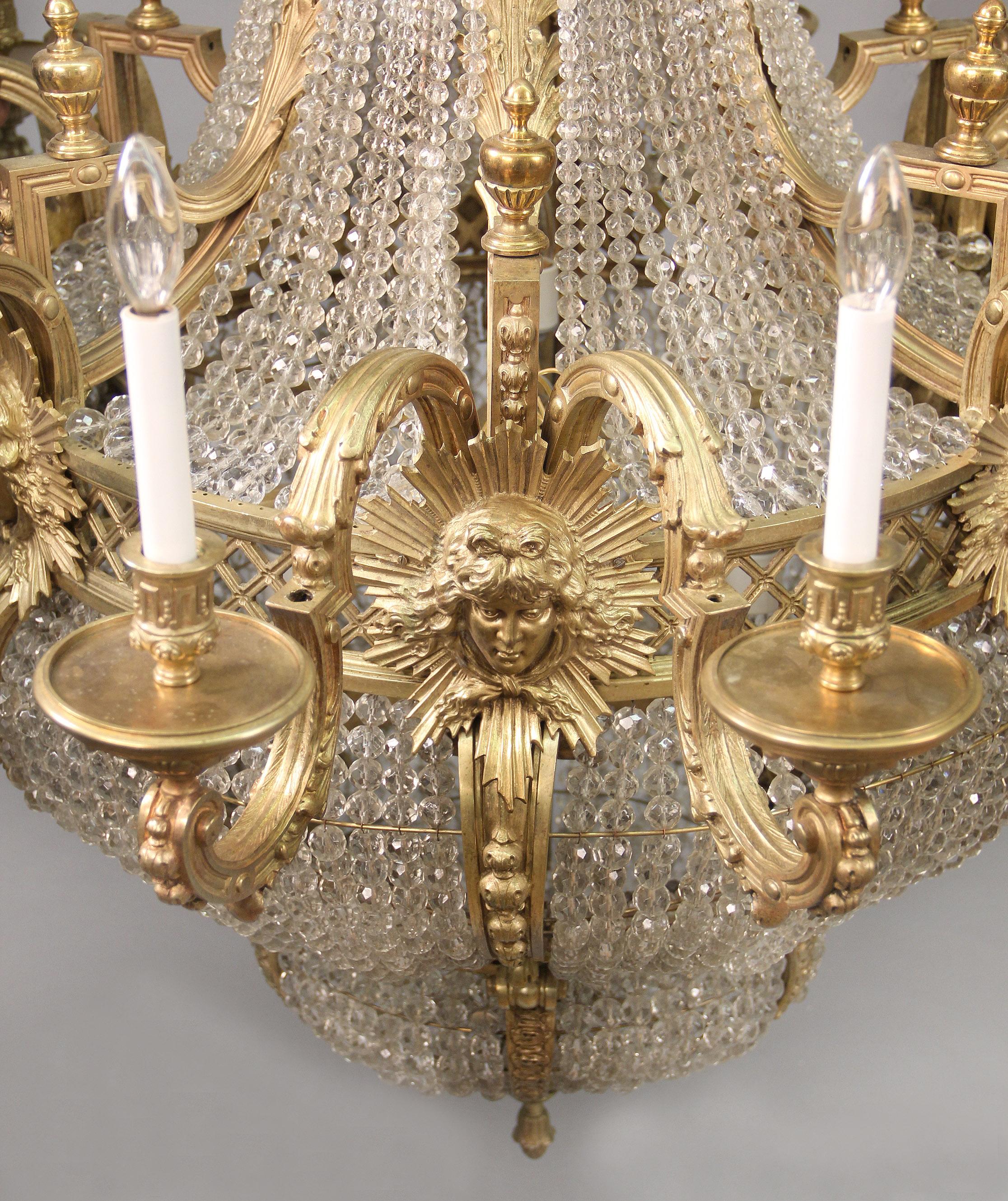 Very Impressive and Palatial Late 19th Century Bronze and Crystal Chandelier In Good Condition For Sale In New York, NY