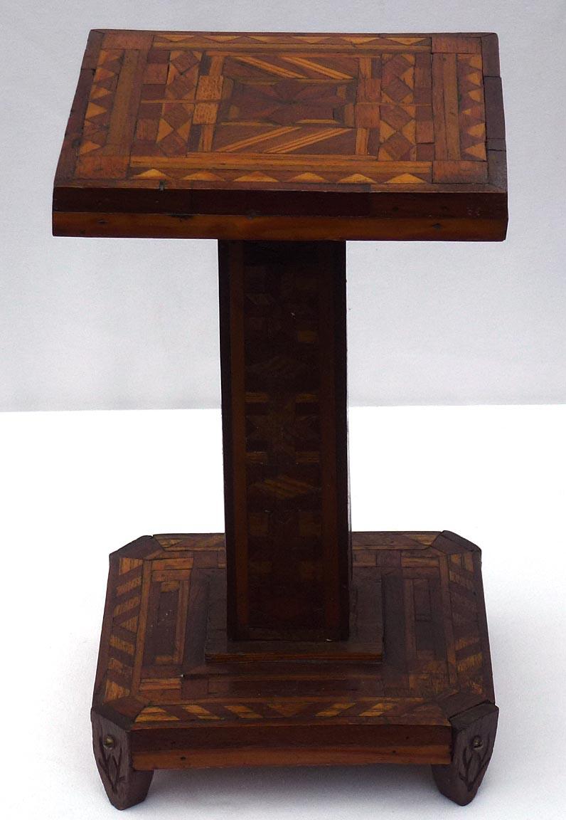 American Very Intricate Small Marquetry Pedestal Stand, Each Side Is Done Differently