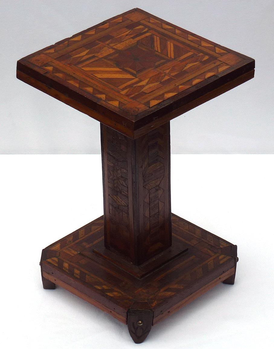 Very Intricate Small Marquetry Pedestal Stand, Each Side Is Done Differently In Good Condition In Fort Payne, AL