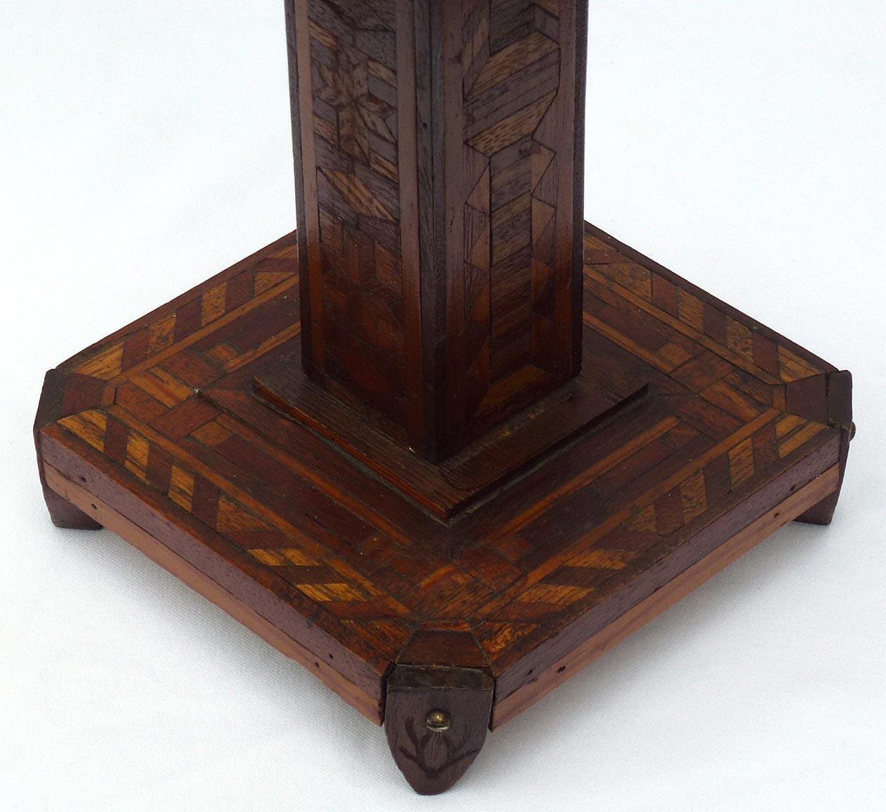 Very Intricate Small Marquetry Pedestal Stand, Each Side Is Done Differently 1