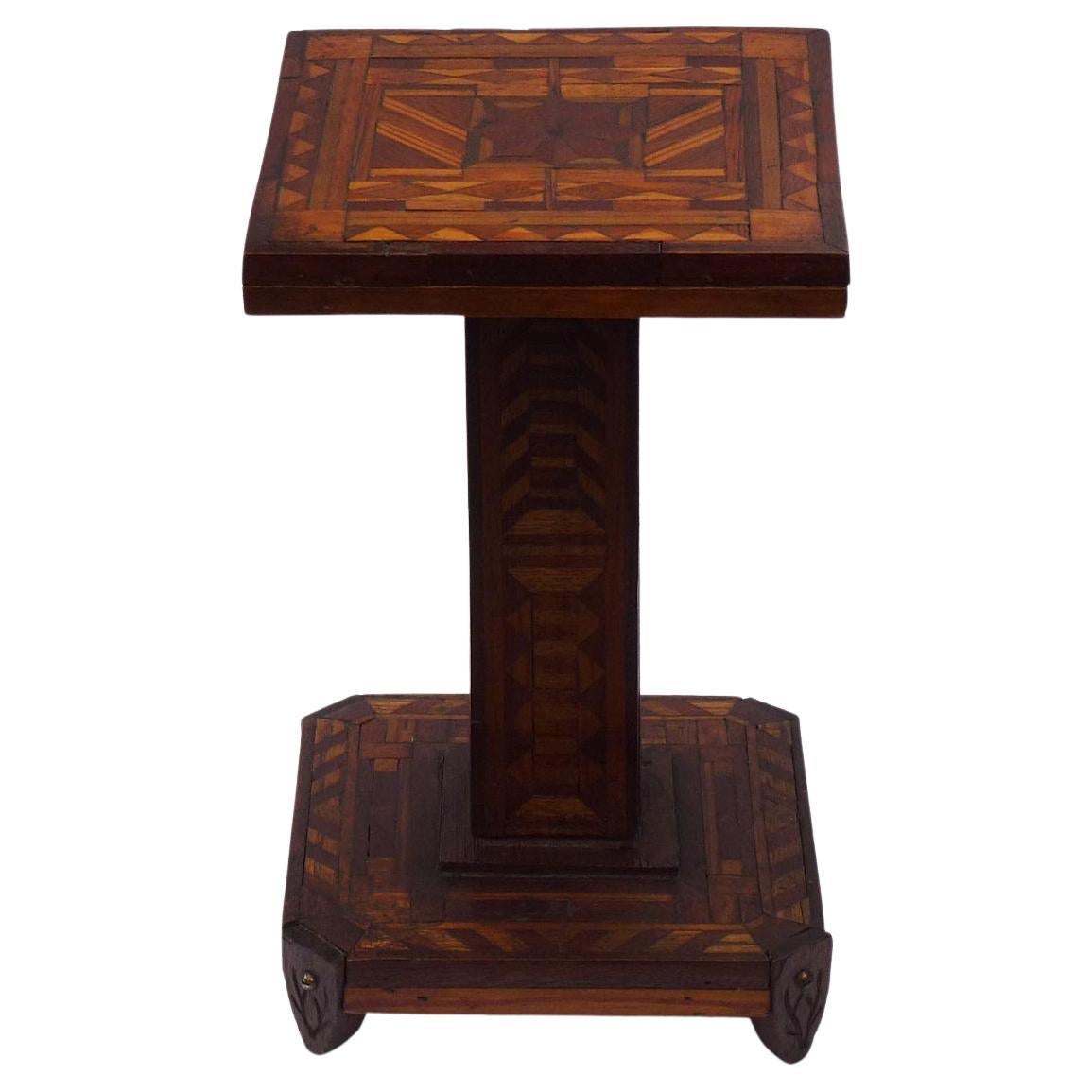Very Intricate Small Marquetry Pedestal Stand, Each Side Is Done Differently