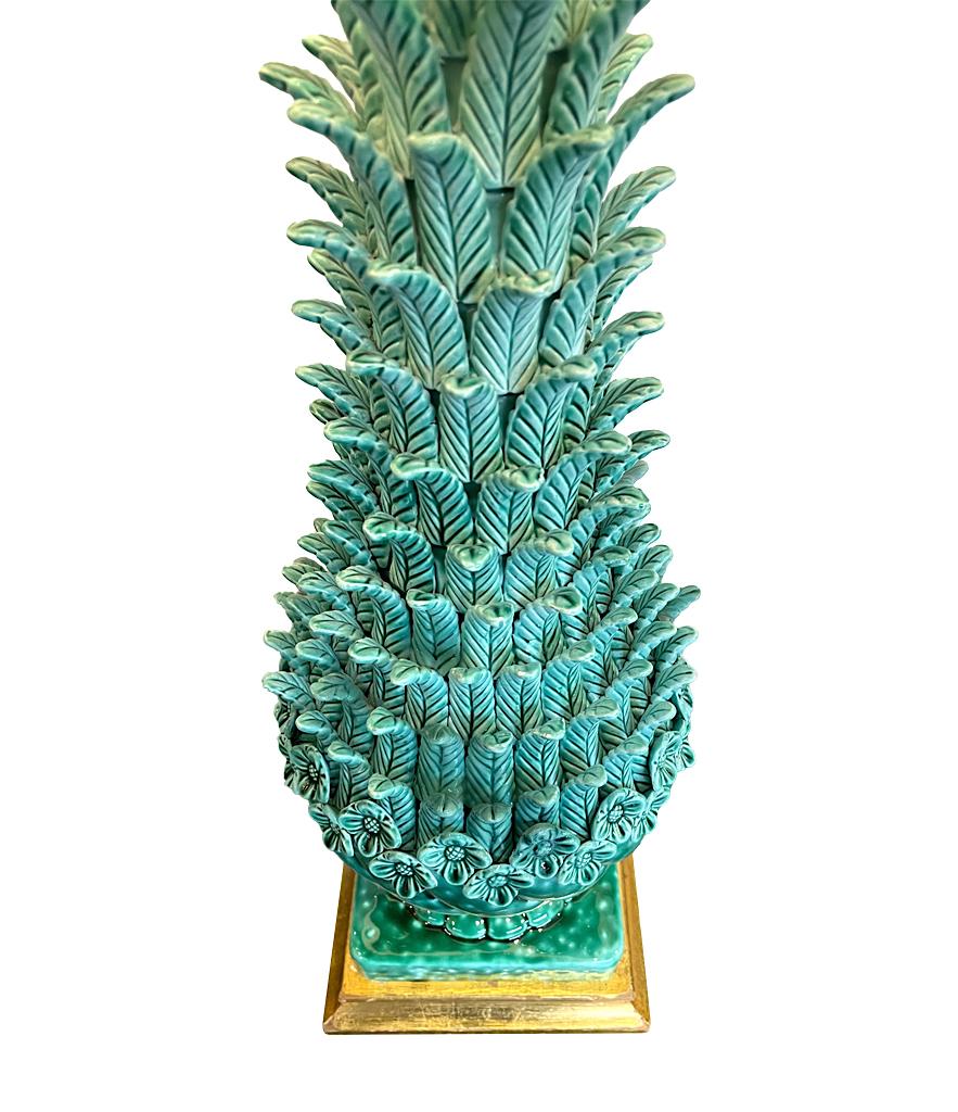 Very Large 1950s Turquoise Ceramic Lamp by Ceramicas Bondia, Manises, Spain 3