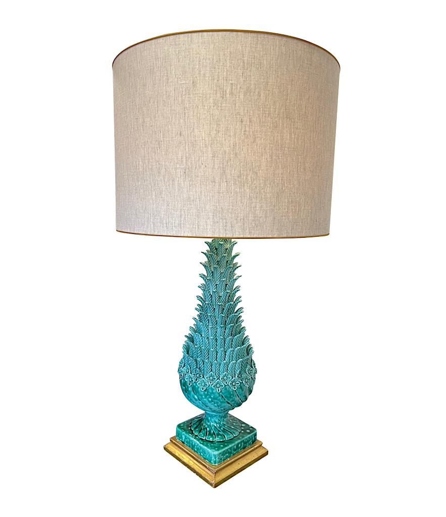 Very Large 1950s Turquoise Ceramic Lamp by Ceramicas Bondia, Manises, Spain 7