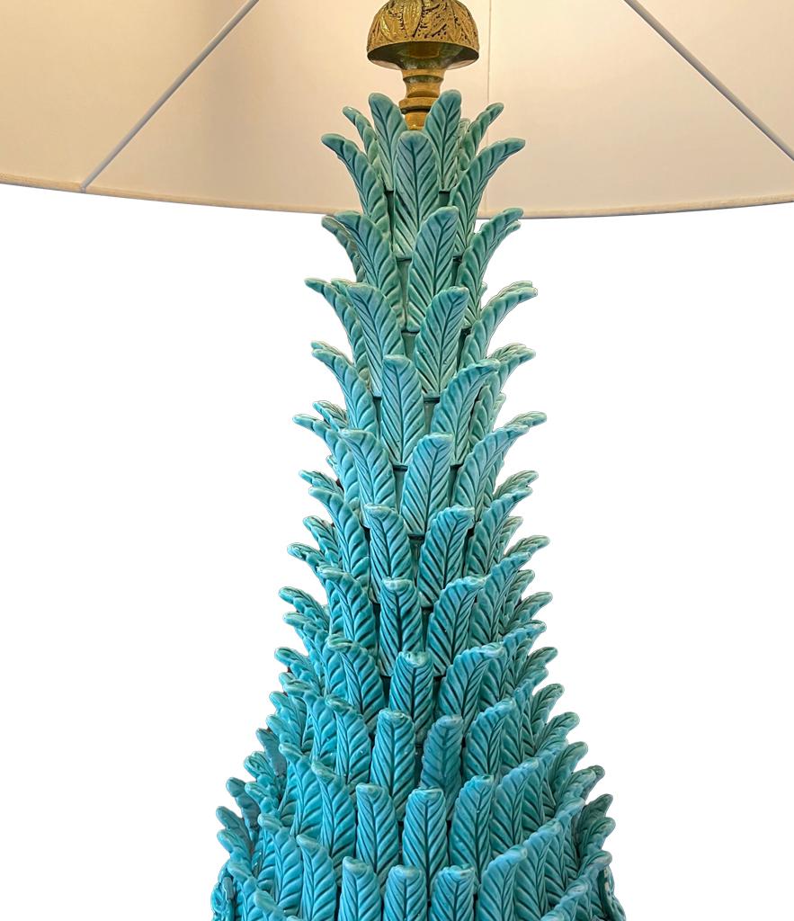 Very Large 1950s Turquoise Ceramic Lamp by Ceramicas Bondia, Manises, Spain 10