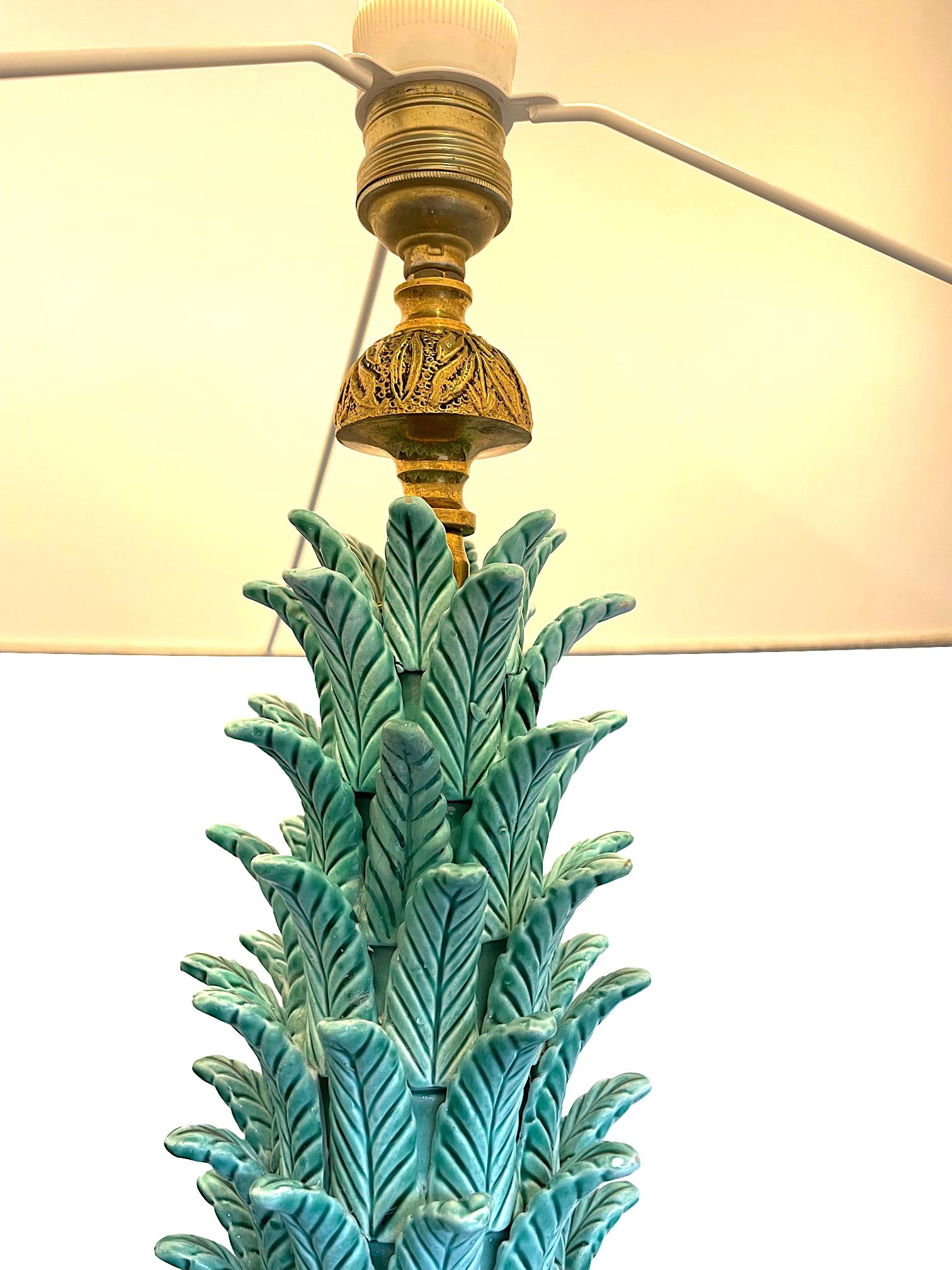 Very Large 1950s Turquoise Ceramic Lamp by Ceramicas Bondia, Manises, Spain 11