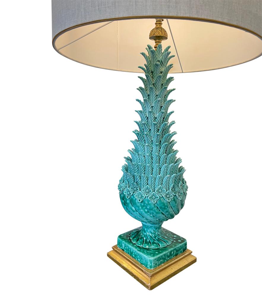 Mid-Century Modern Very Large 1950s Turquoise Ceramic Lamp by Ceramicas Bondia, Manises, Spain