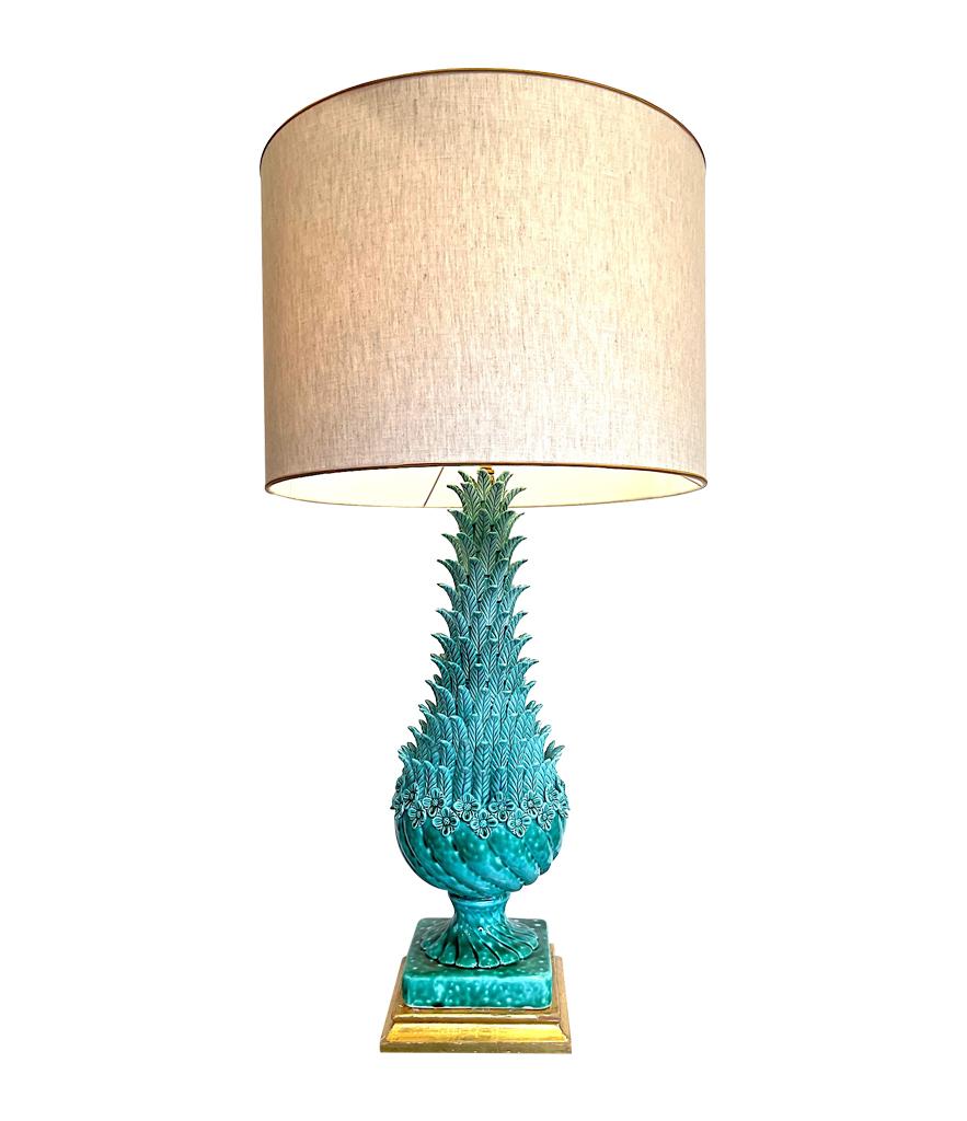 Spanish Very Large 1950s Turquoise Ceramic Lamp by Ceramicas Bondia, Manises, Spain