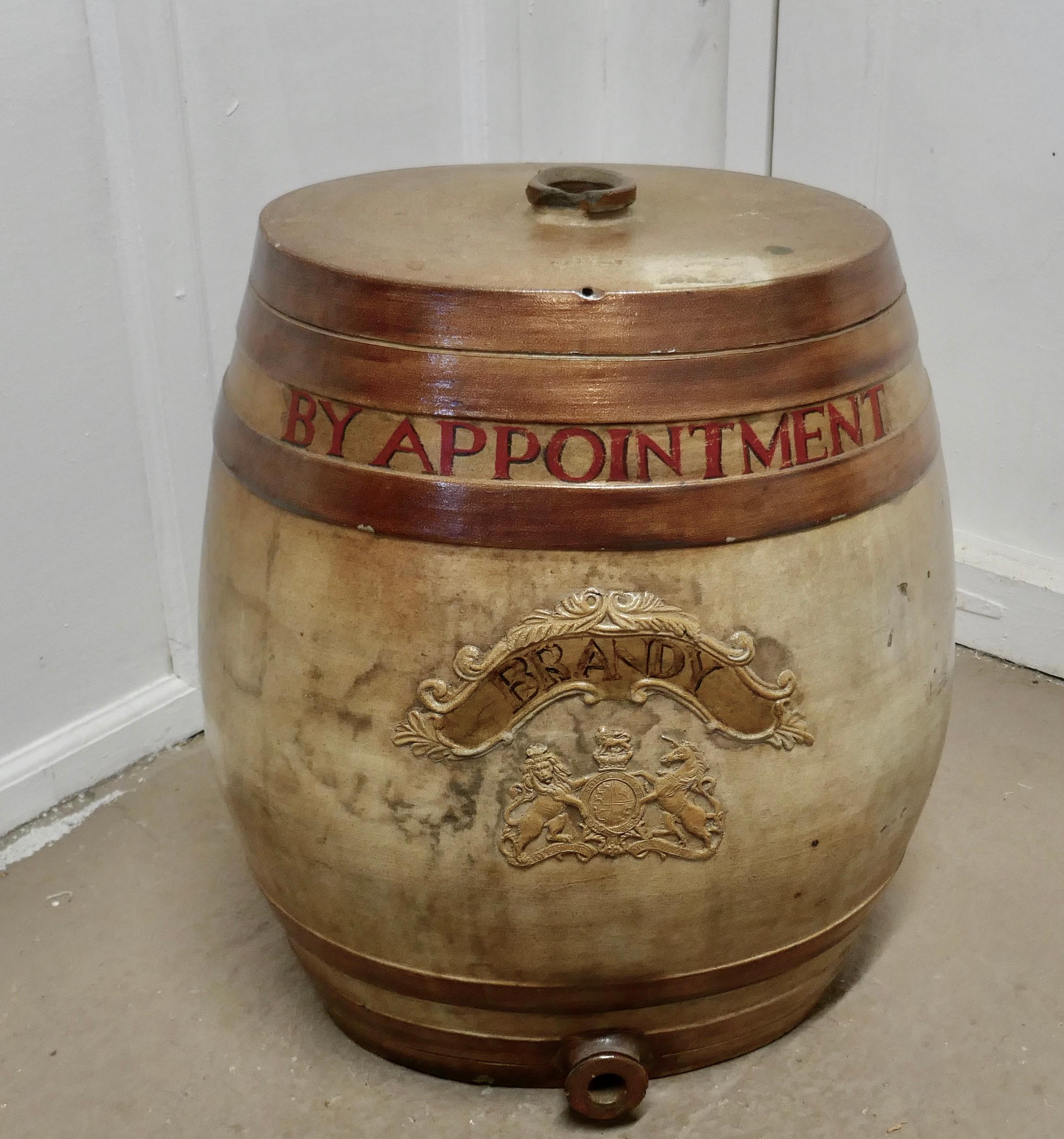 Earthenware Very Large 19th Century Stoneware Brandy Barrel, with Royal Coats of Arms