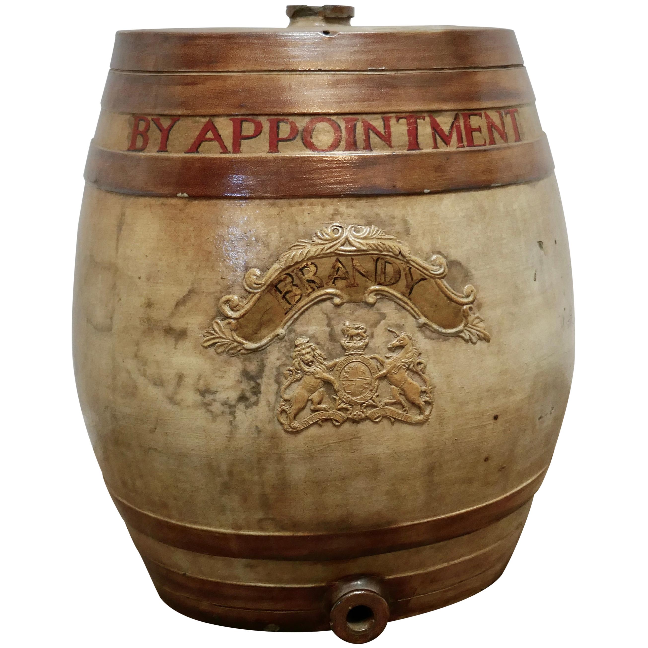 Very Large 19th Century Stoneware Brandy Barrel, with Royal Coats of Arms