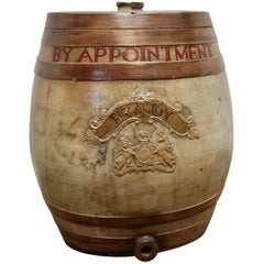 Antique Very Large 19th Century Stoneware Brandy Barrel, with Royal Coats of Arms