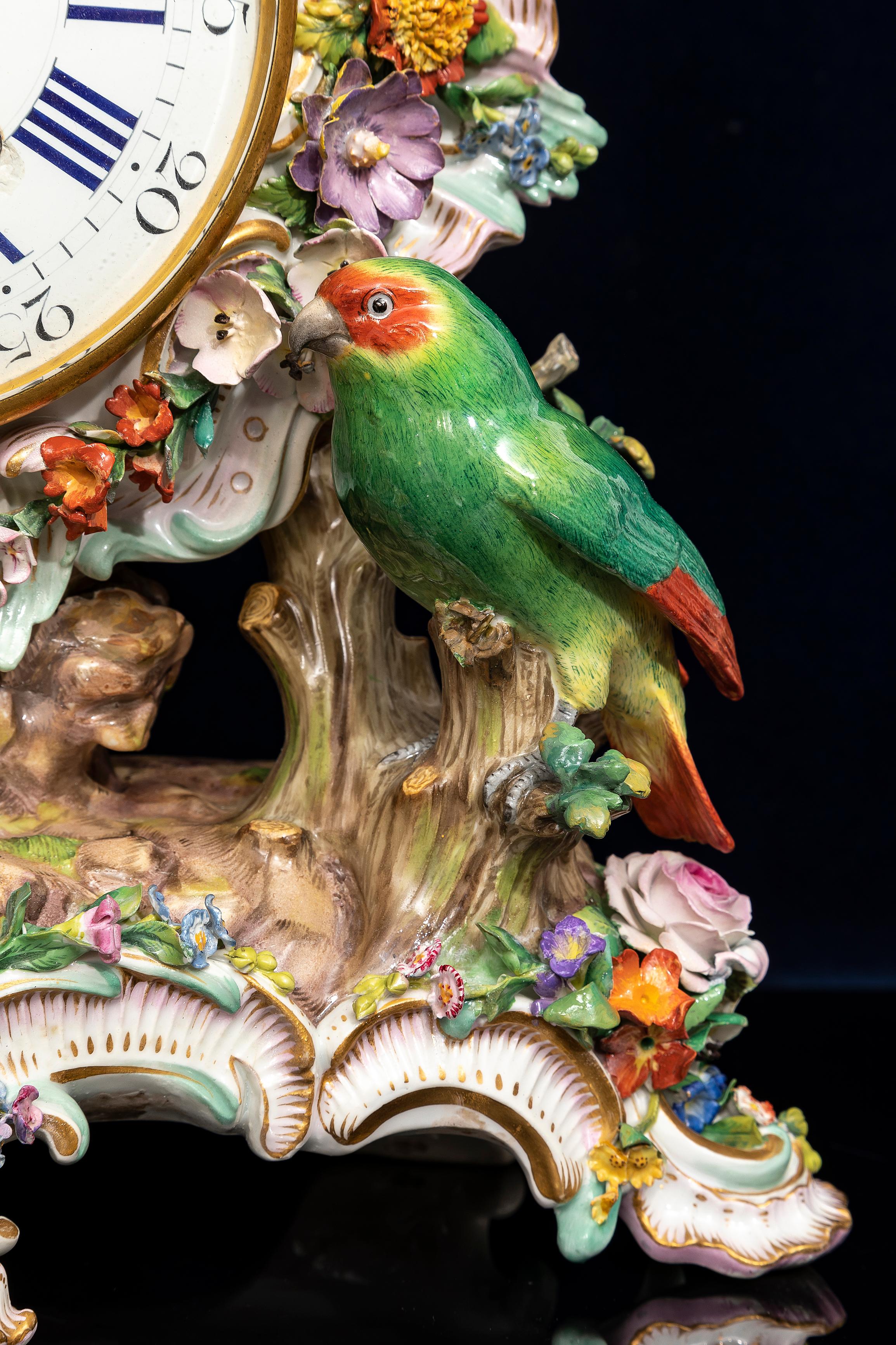 A Very Large and Impressive 19th Century Meissen Porcelain Bird Clock 3