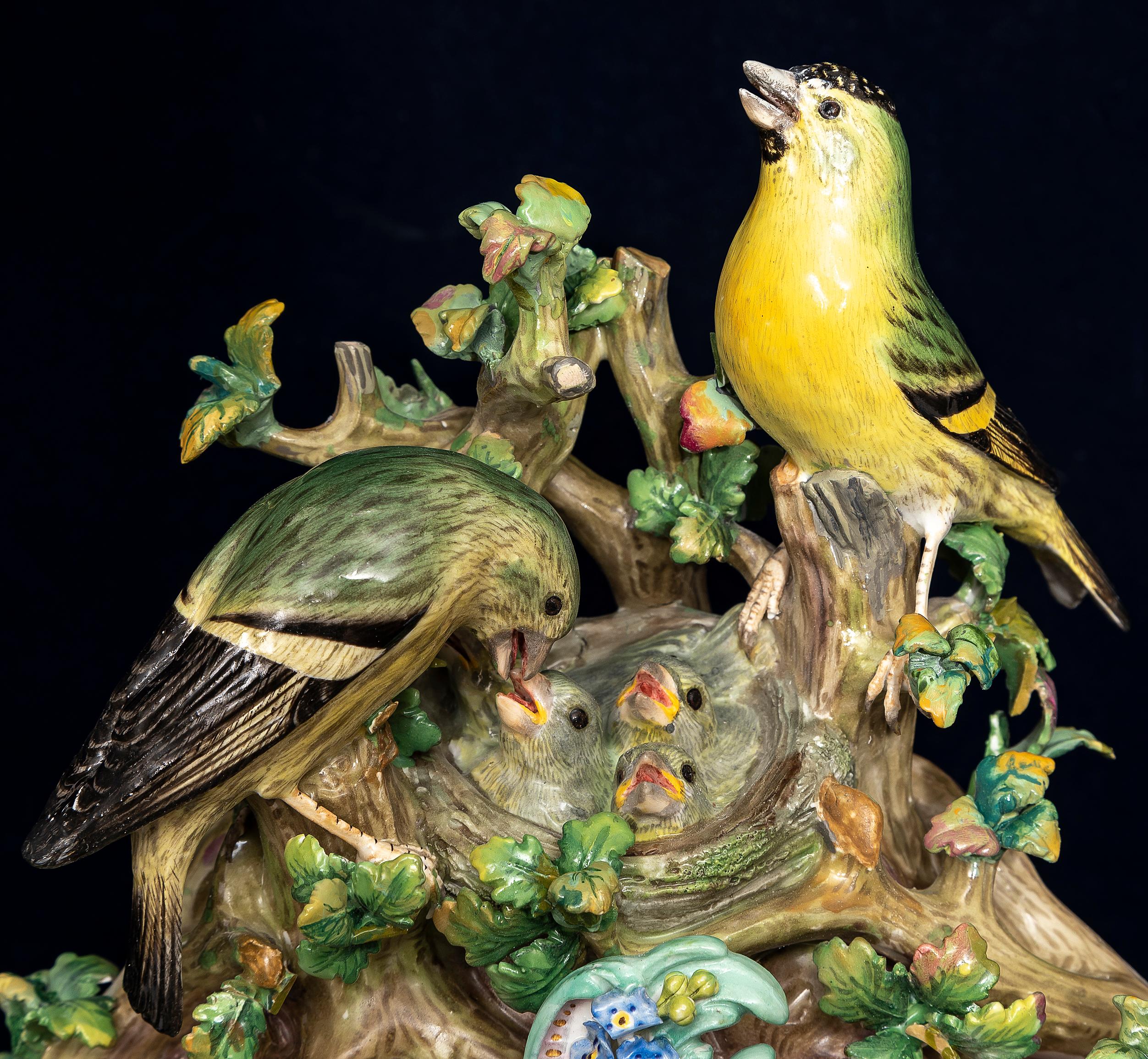 A Very Large and Impressive 19th Century Meissen Porcelain Bird Clock 6