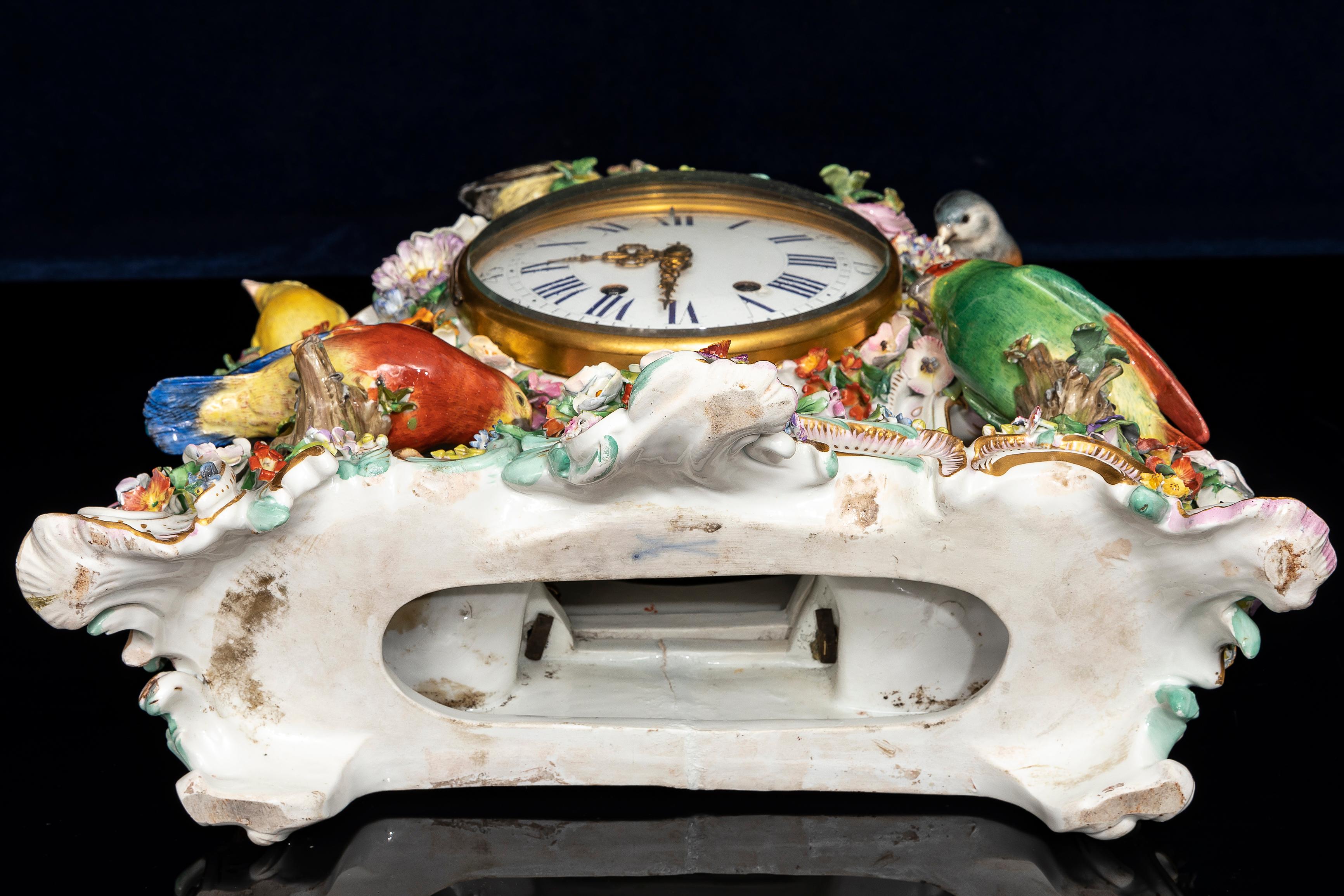 A Very Large and Impressive 19th Century Meissen Porcelain Bird Clock 8