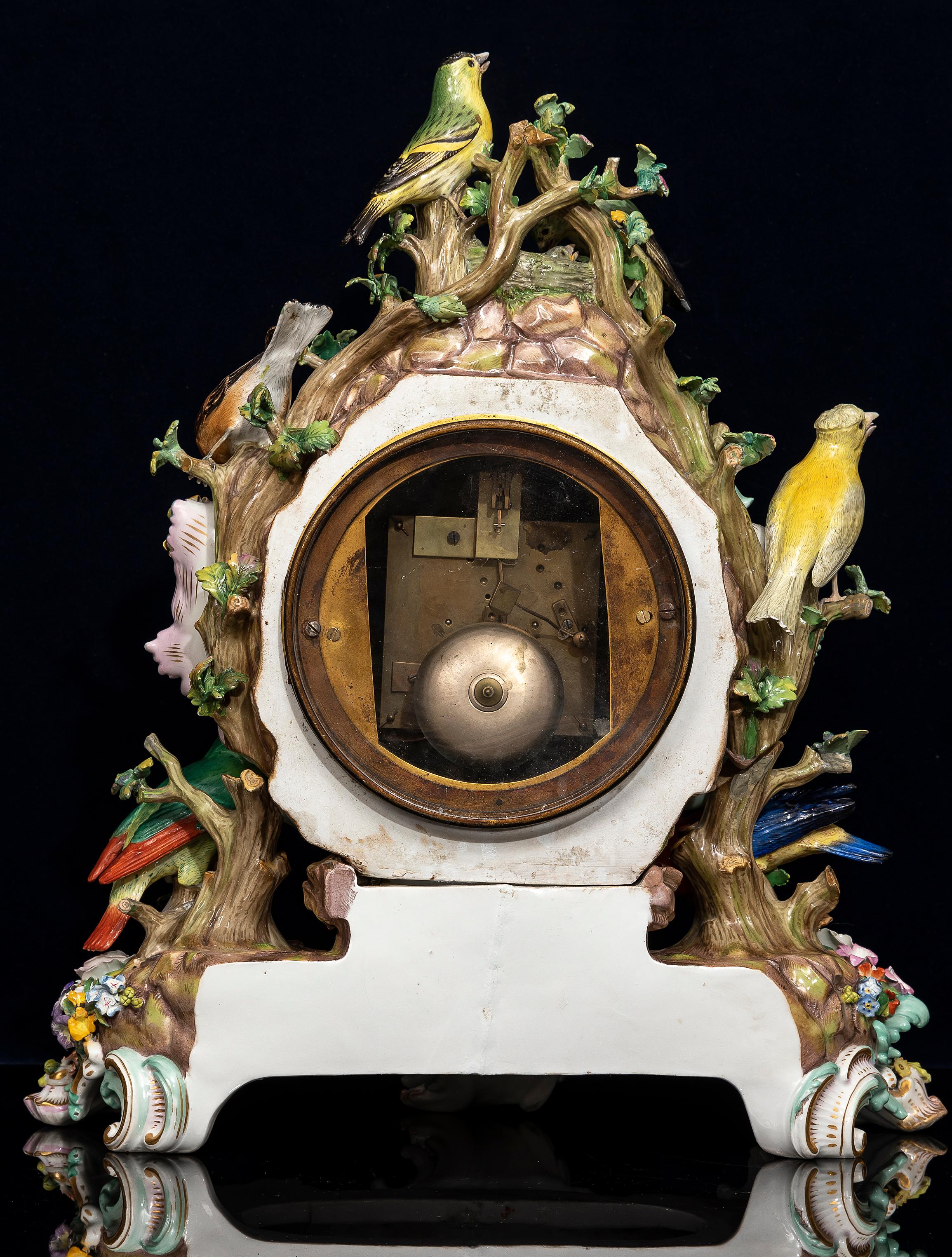 A Very Large and Impressive 19th Century Meissen Porcelain Bird Clock 9