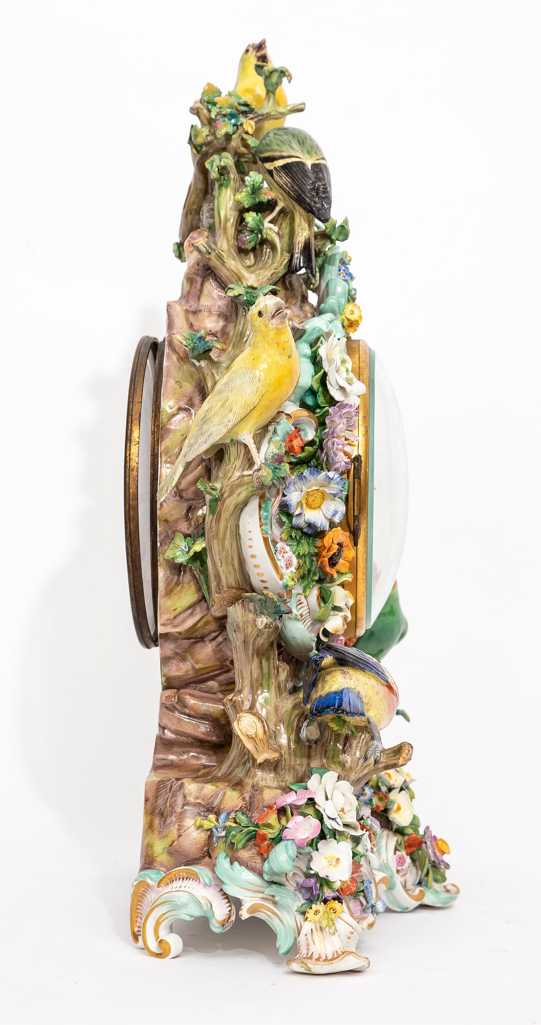 Louis XVI A Very Large and Impressive 19th Century Meissen Porcelain Bird Clock
