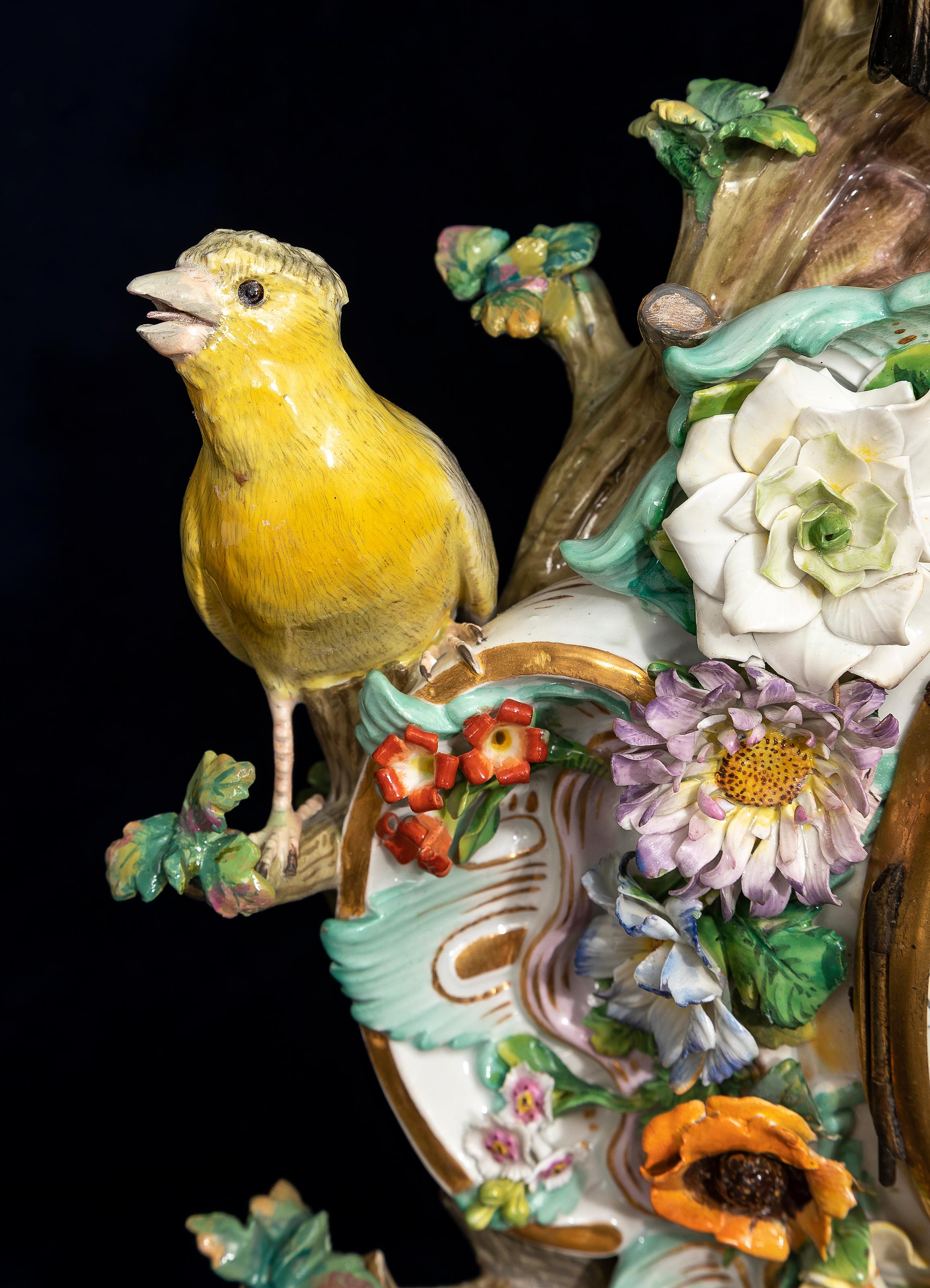 Mid-19th Century A Very Large and Impressive 19th Century Meissen Porcelain Bird Clock