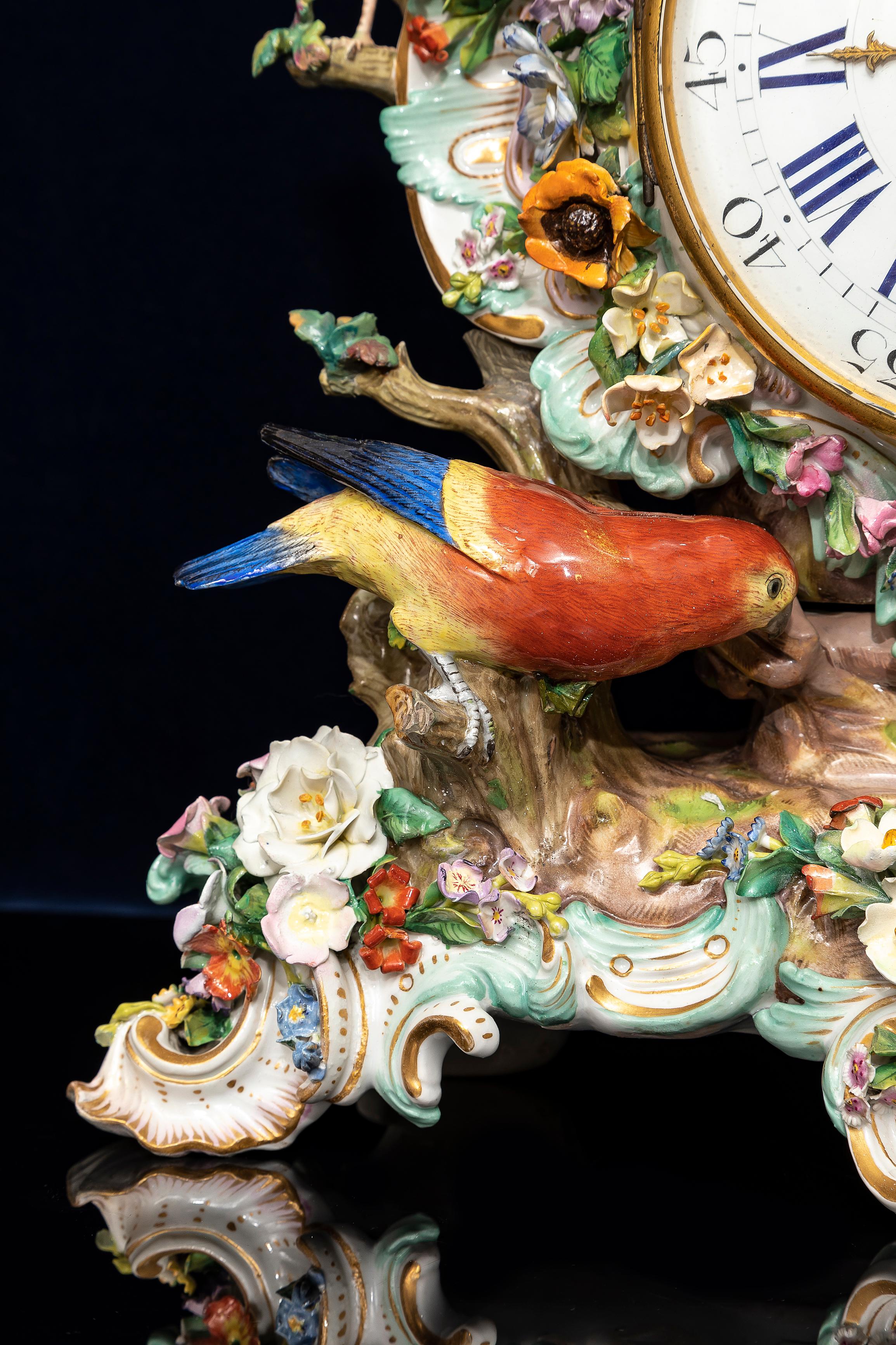 A Very Large and Impressive 19th Century Meissen Porcelain Bird Clock 1