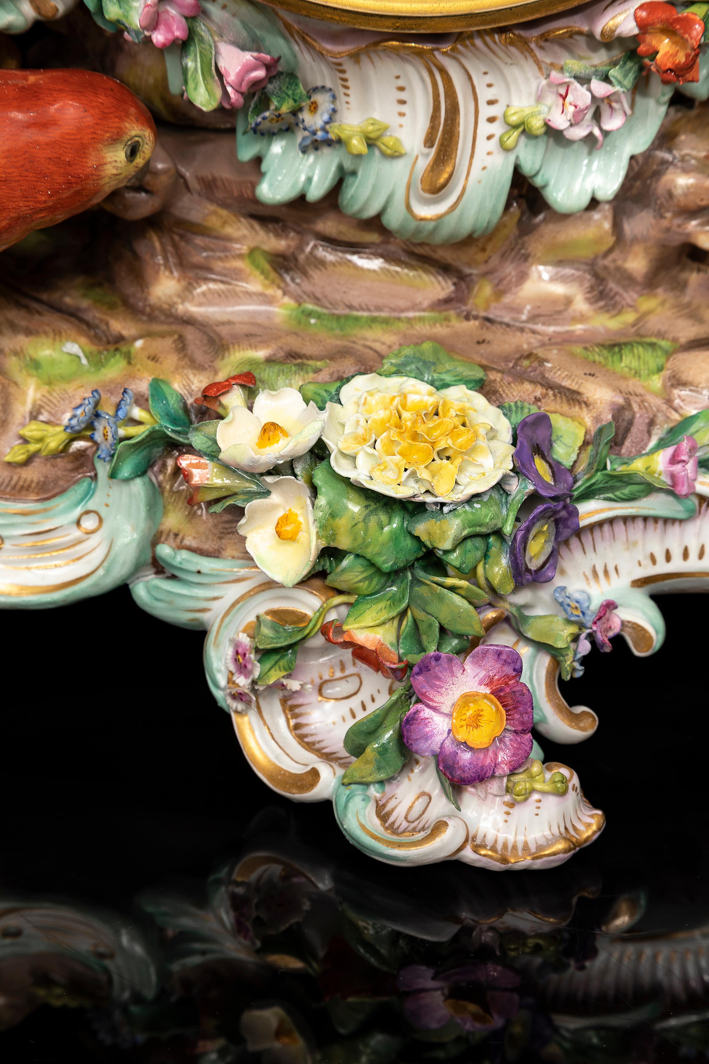 A Very Large and Impressive 19th Century Meissen Porcelain Bird Clock 2