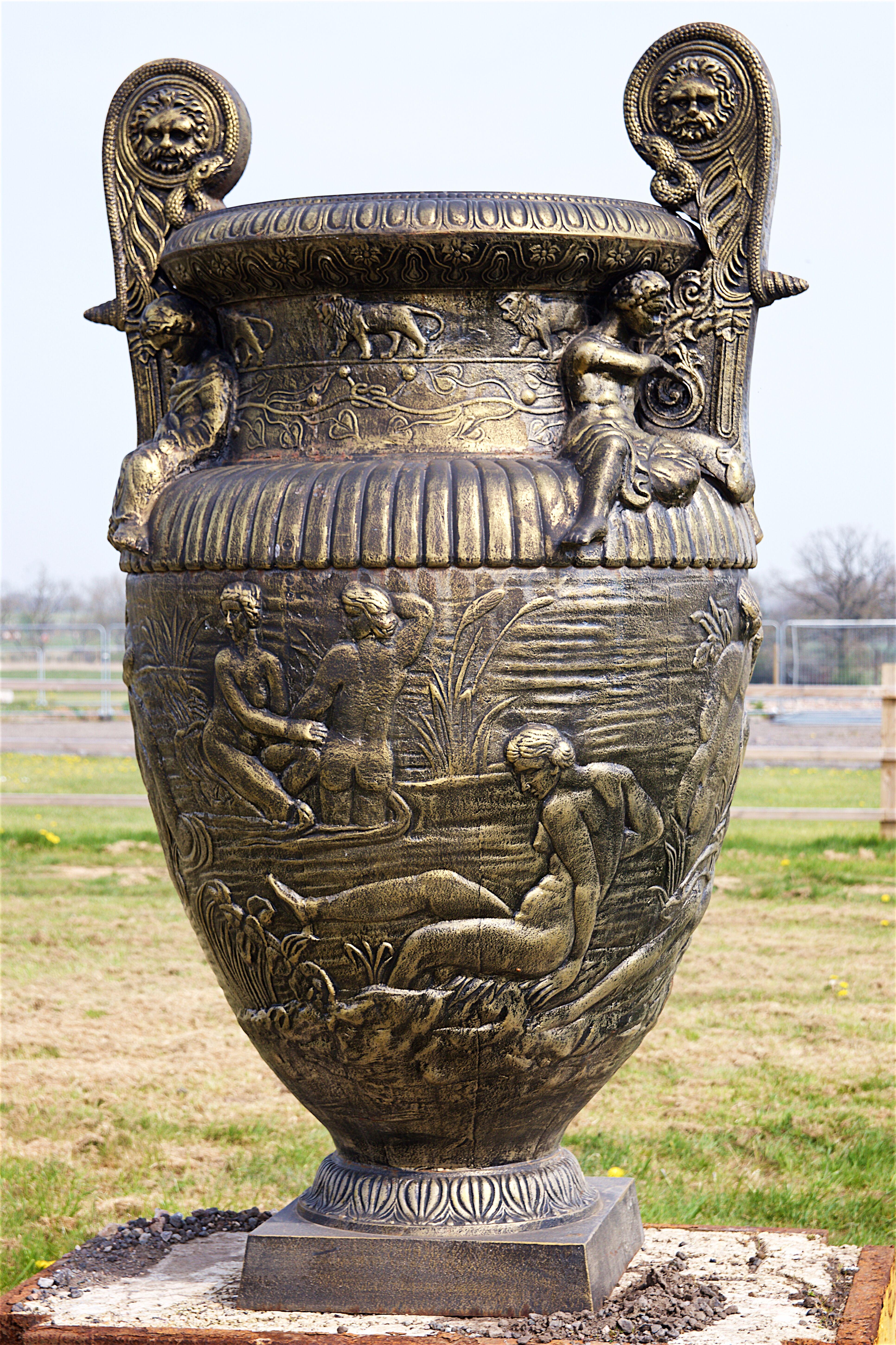 Very Large and Impressive Cast Iron Garden Vase in the Greek Style For Sale 1
