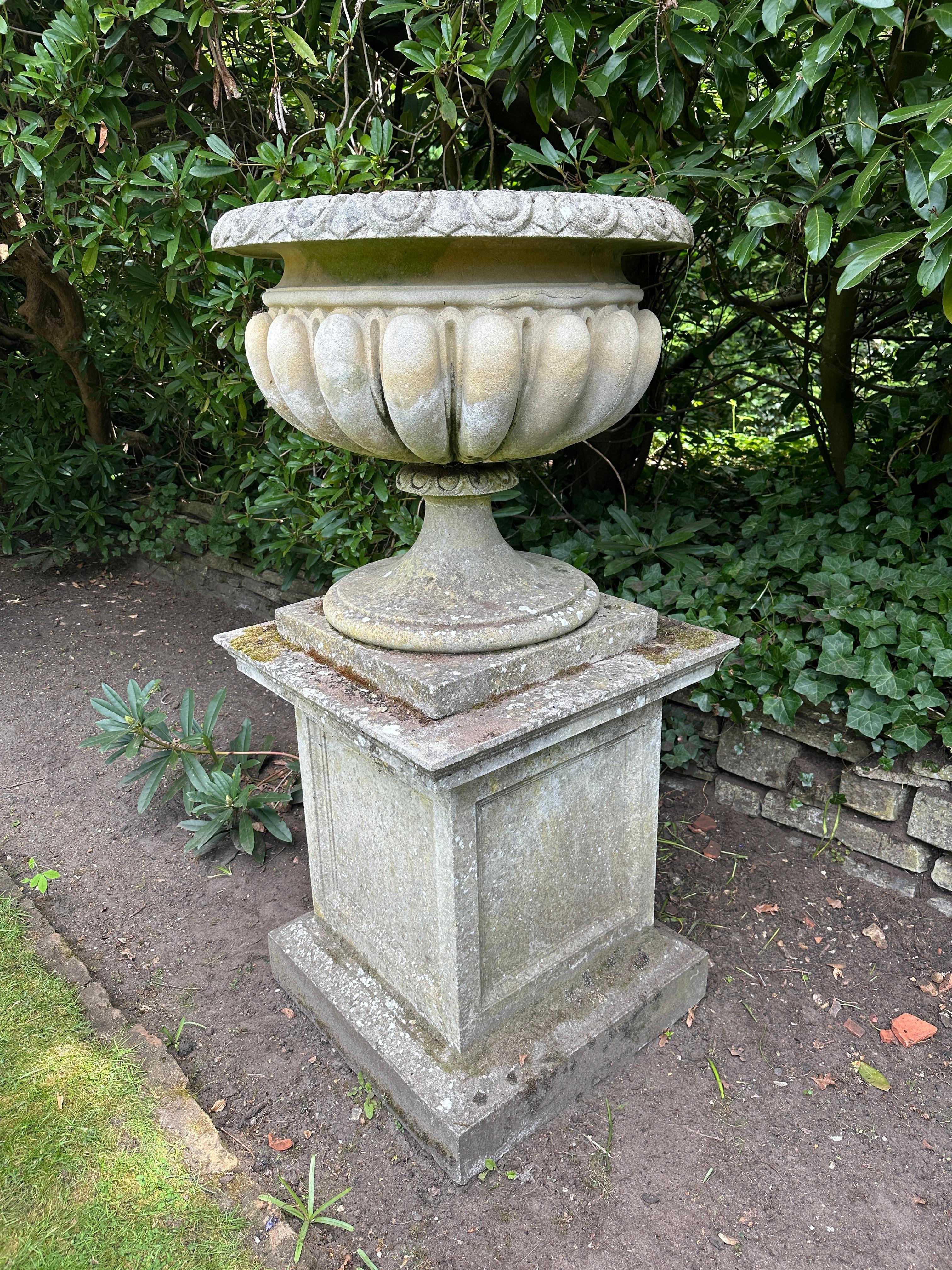 A Very large And Substantial English Stone Urn And Pedestal For Sale 5