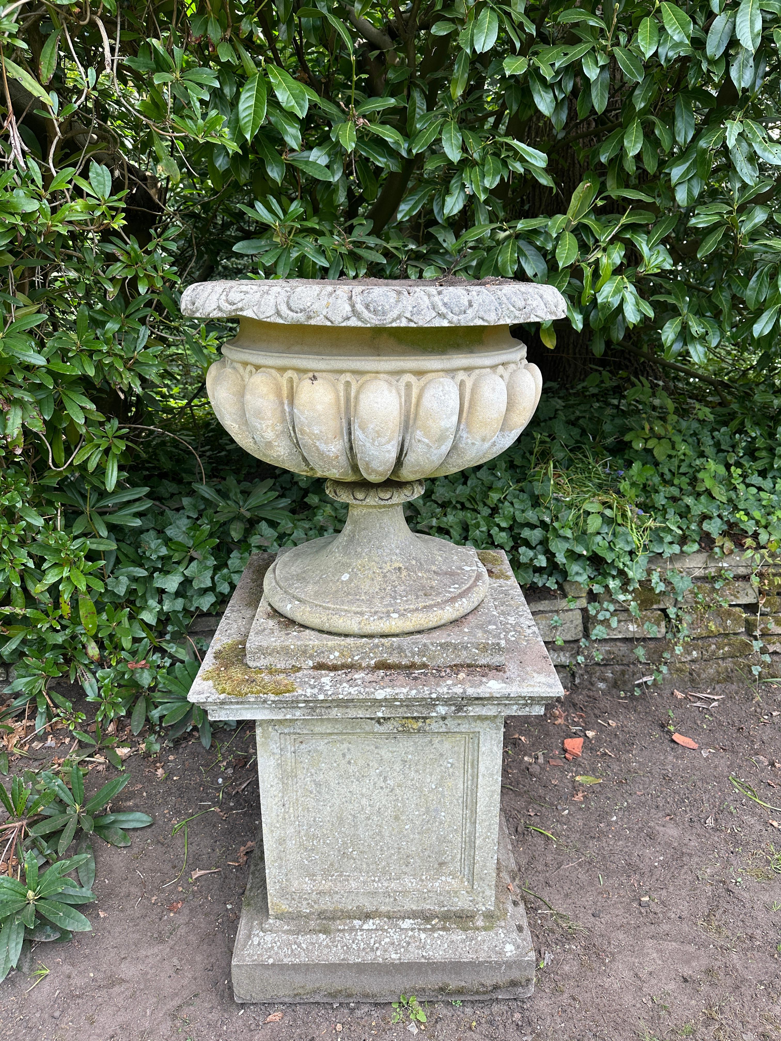 A Very large And Substantial English Stone Urn And Pedestal For Sale 6