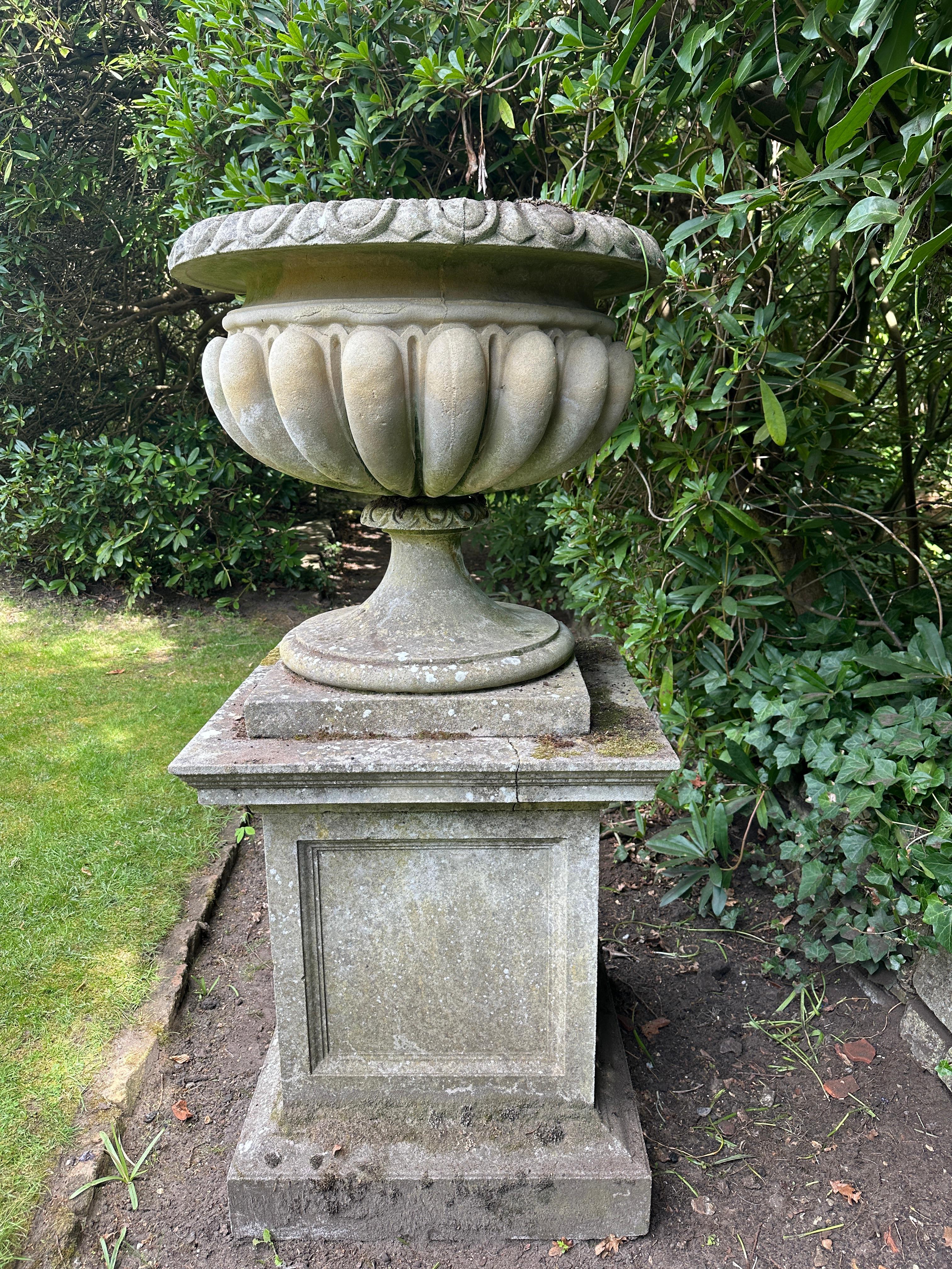 A Very large And Substantial English Stone Urn And Pedestal For Sale 7