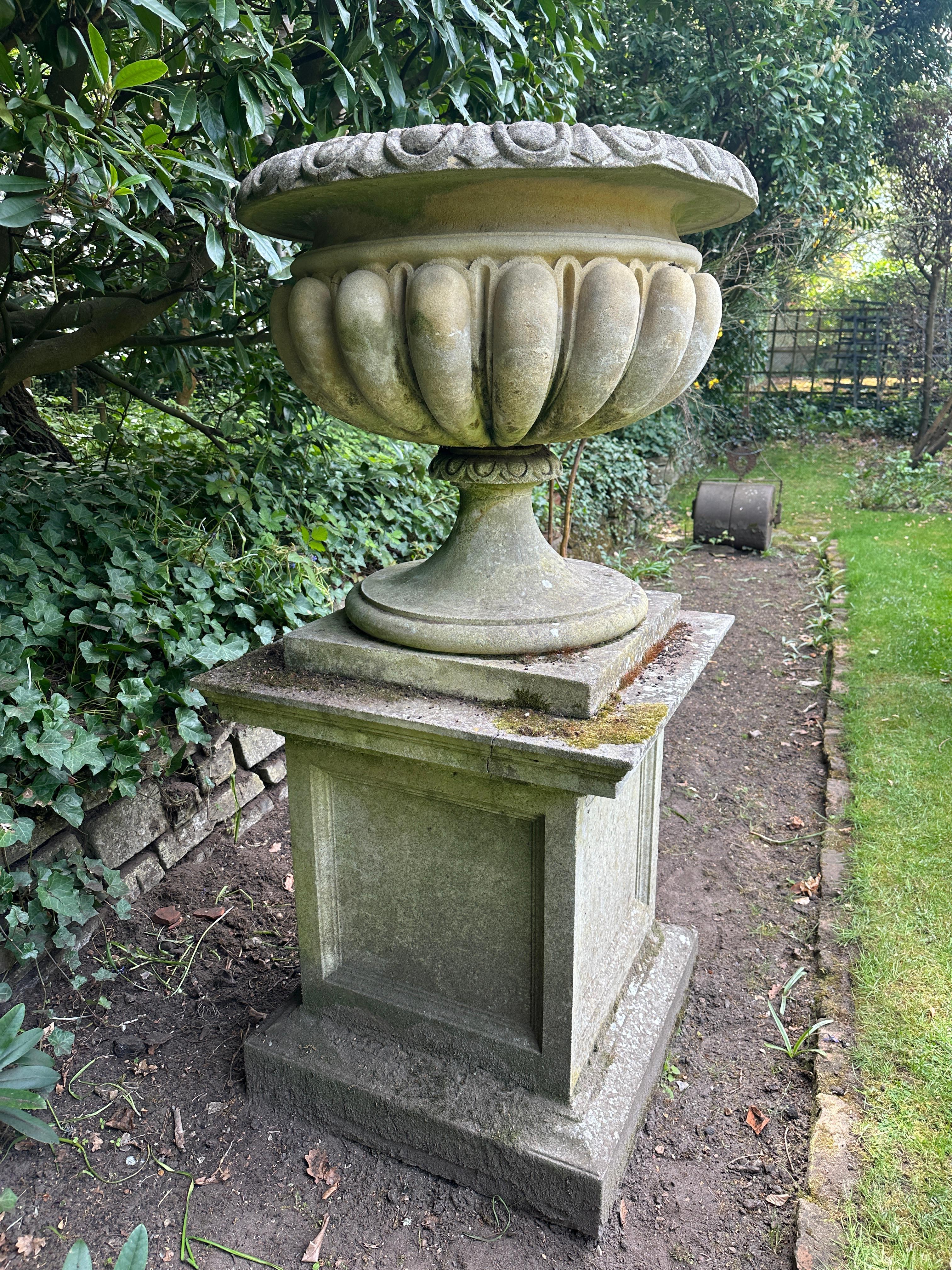 A Very large And Substantial English Stone Urn And Pedestal For Sale 8