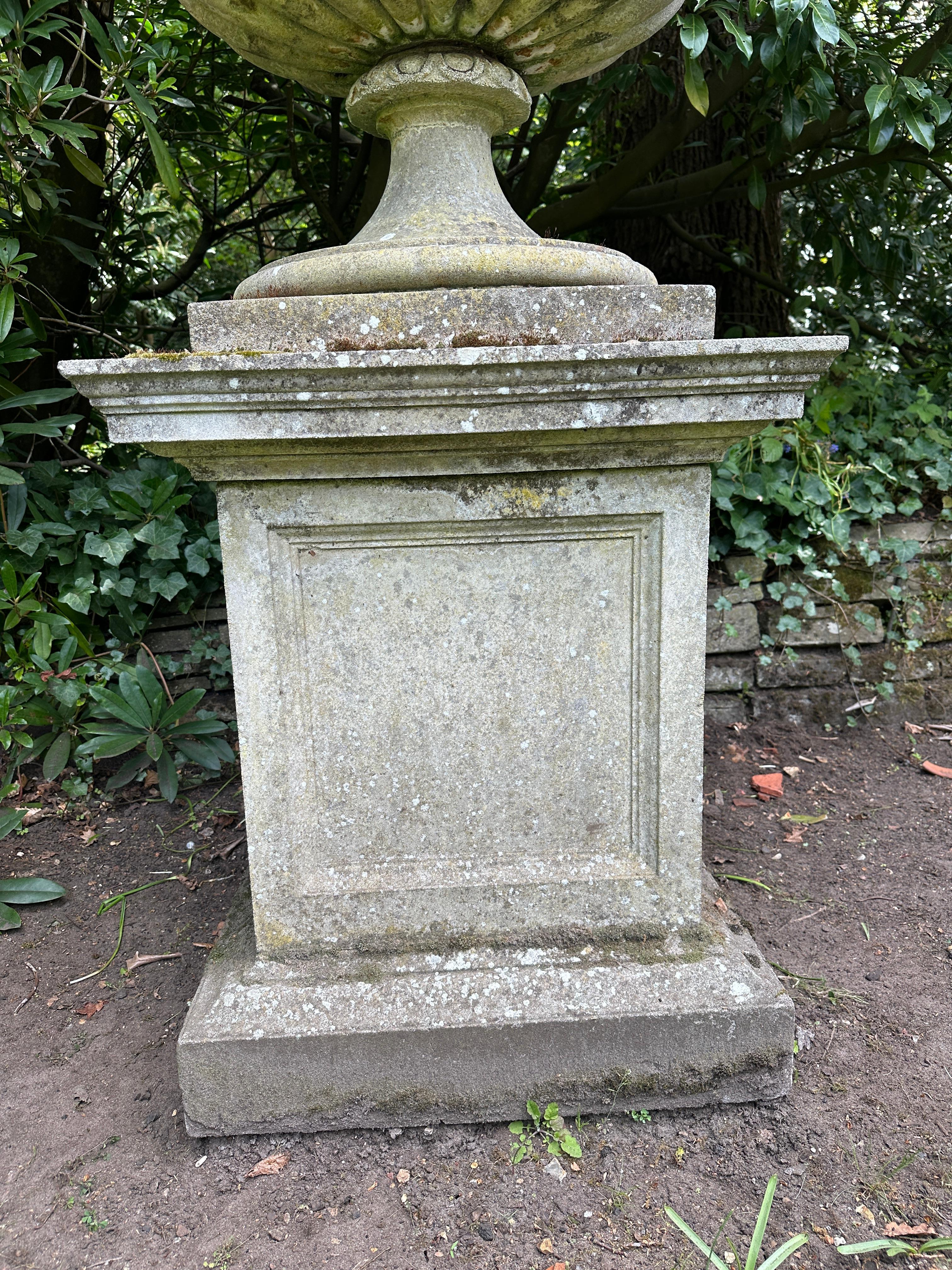 A Very large And Substantial English Stone Urn And Pedestal For Sale 11