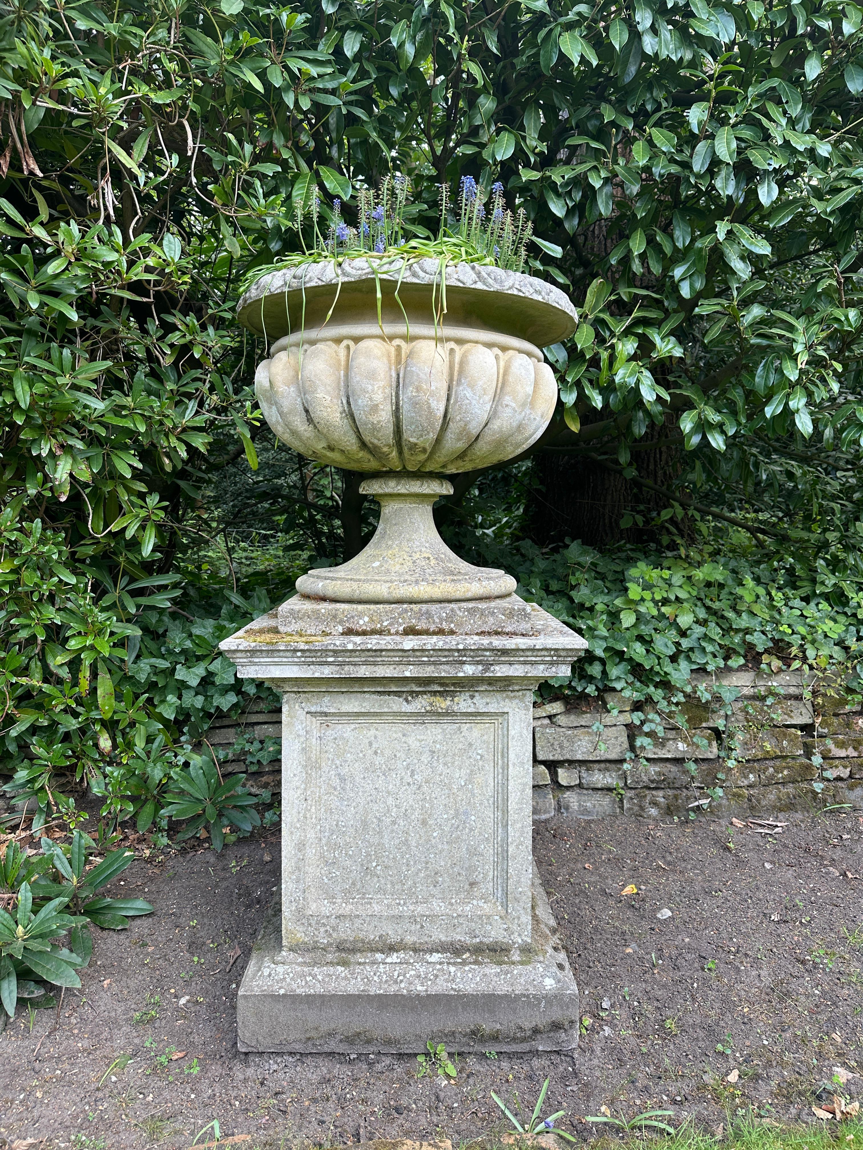 Neoclassical A Very large And Substantial English Stone Urn And Pedestal For Sale