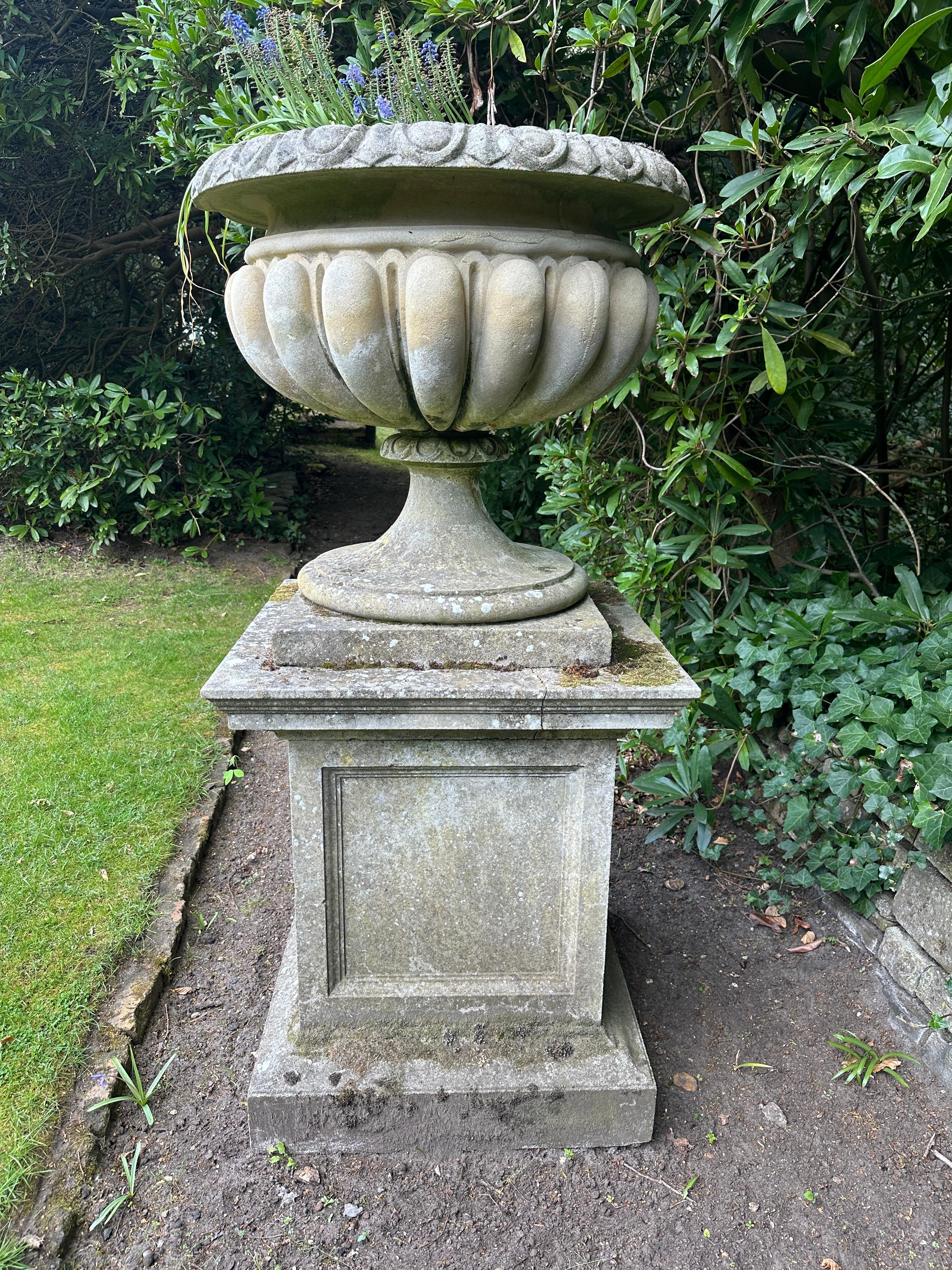 20th Century A Very large And Substantial English Stone Urn And Pedestal For Sale