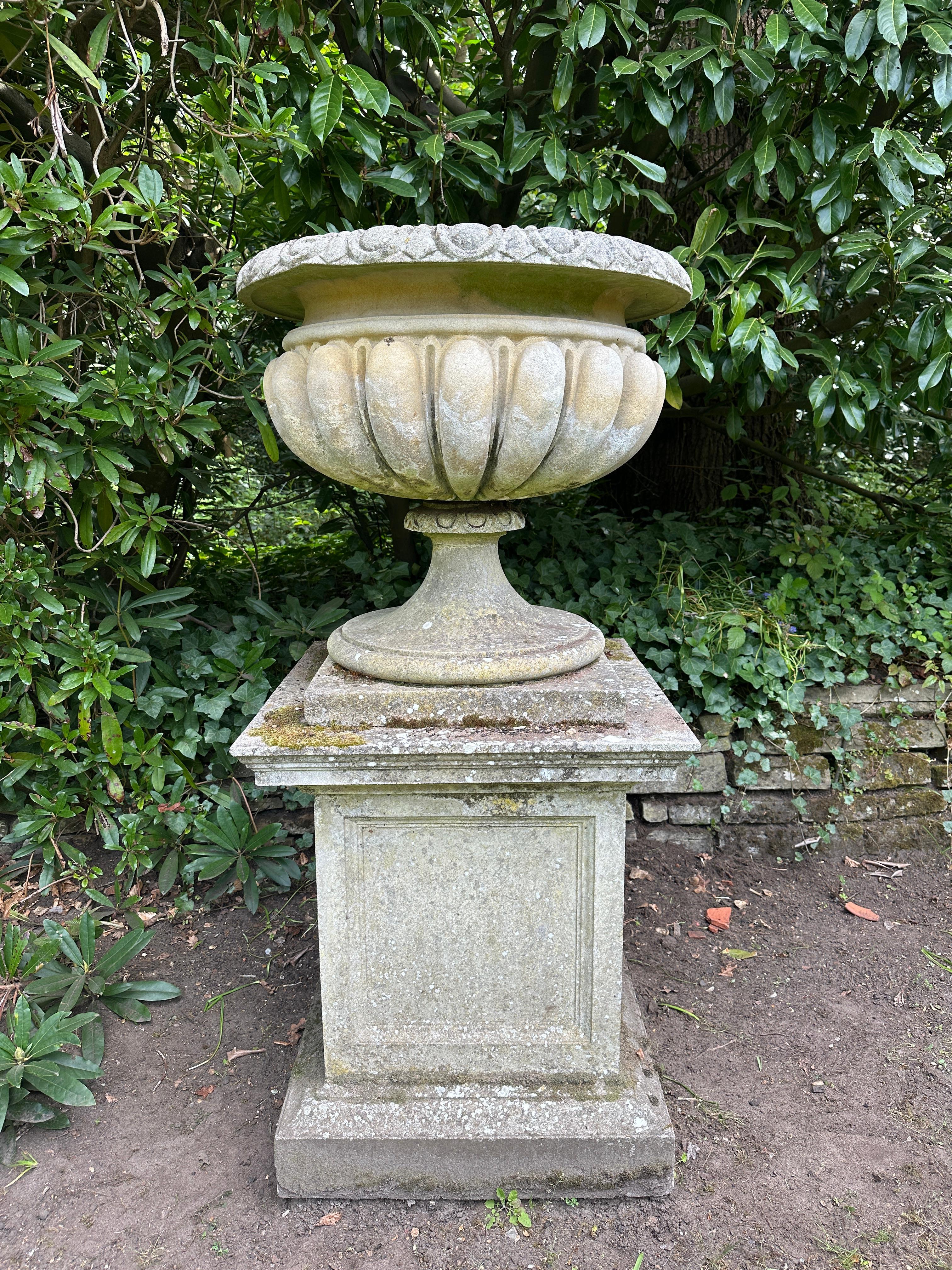 A Very large And Substantial English Stone Urn And Pedestal For Sale 1