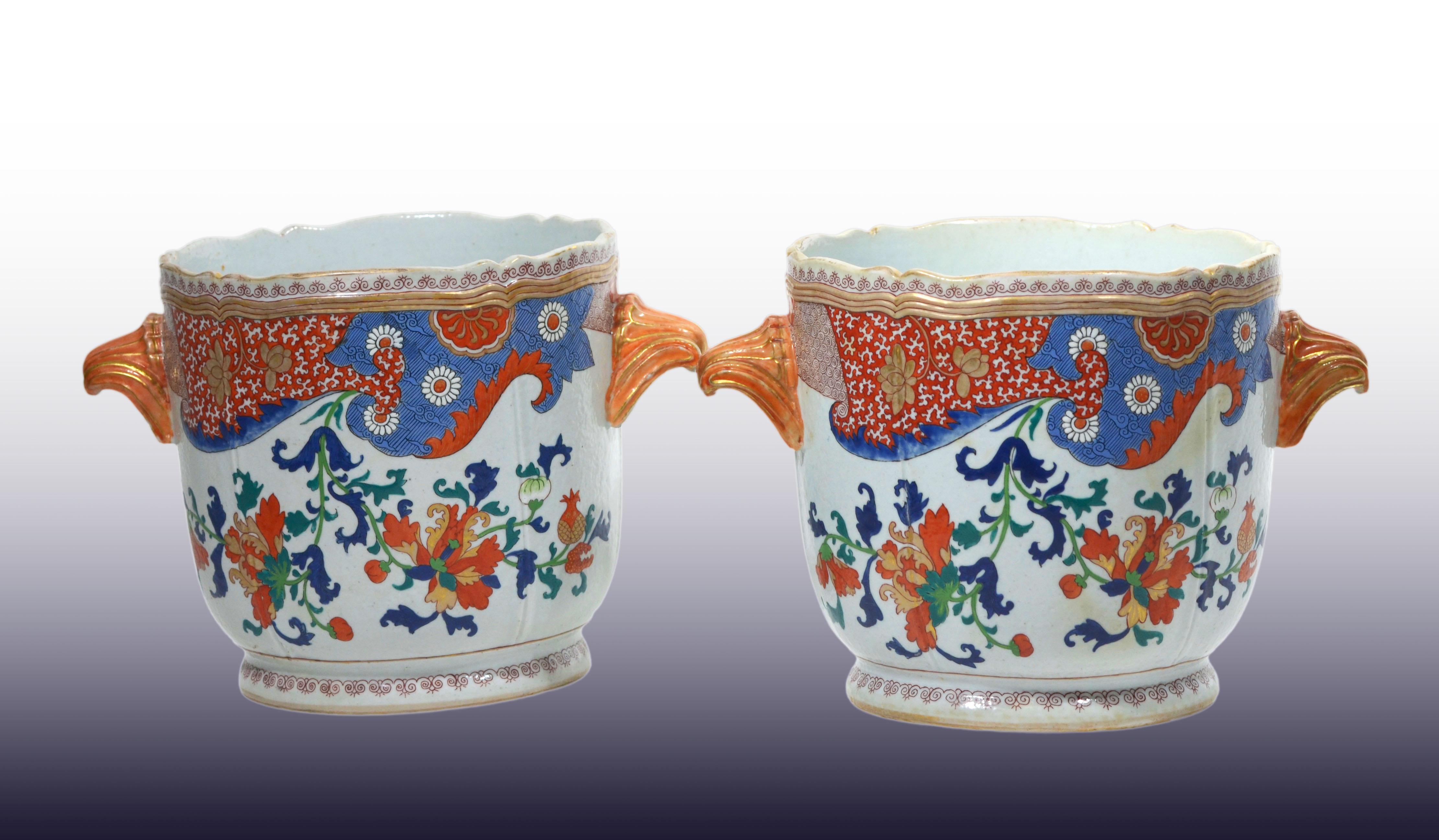 Enameled A Very Large and Unusual Pair of 18th Century Chinese Imari Pattern Wine Coolers For Sale