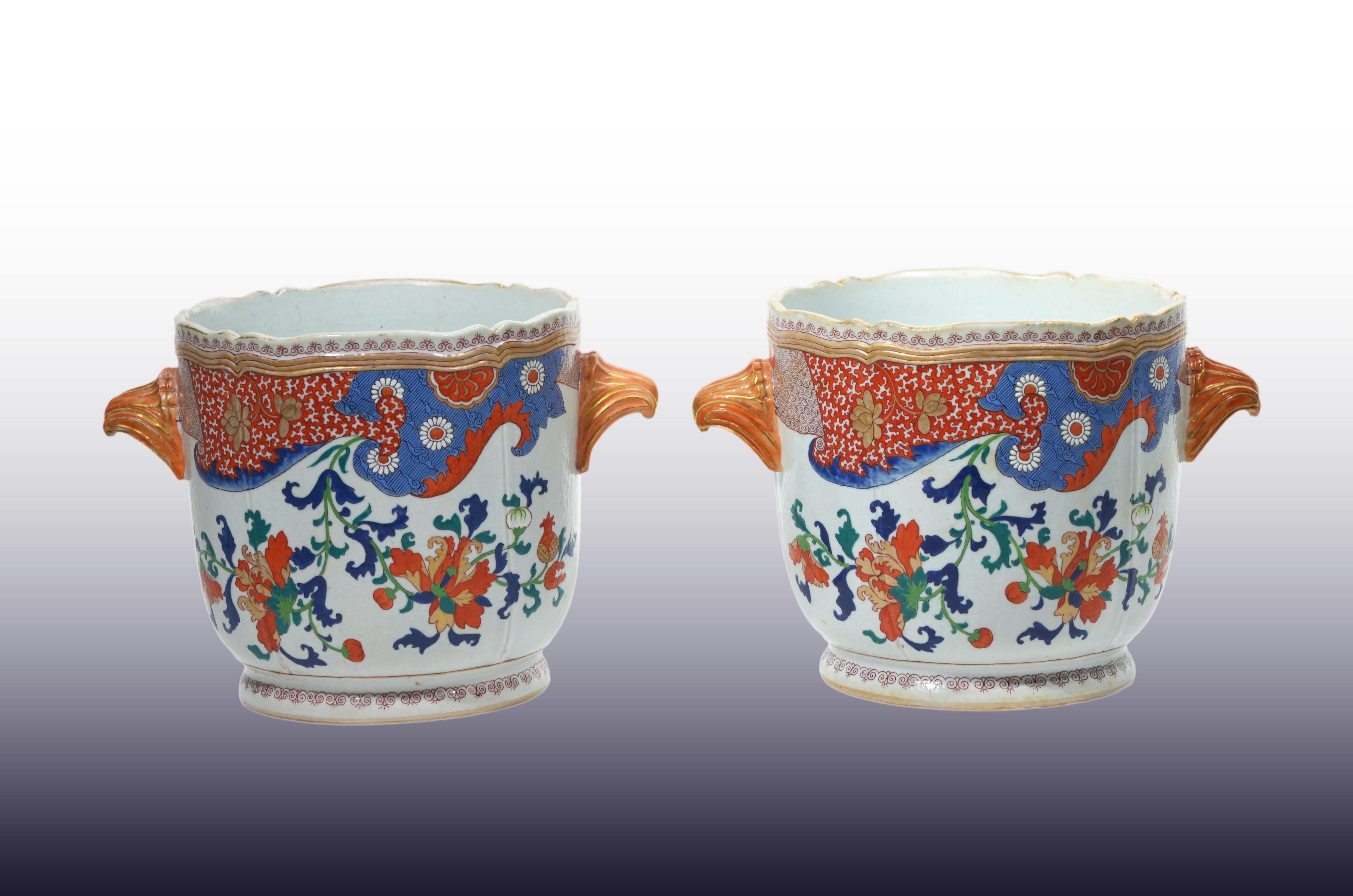 Porcelain A Very Large and Unusual Pair of 18th Century Chinese Imari Pattern Wine Coolers For Sale