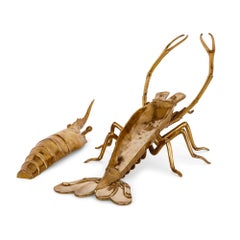 Very Large Antique Victorian Brass Lobster-Form Box