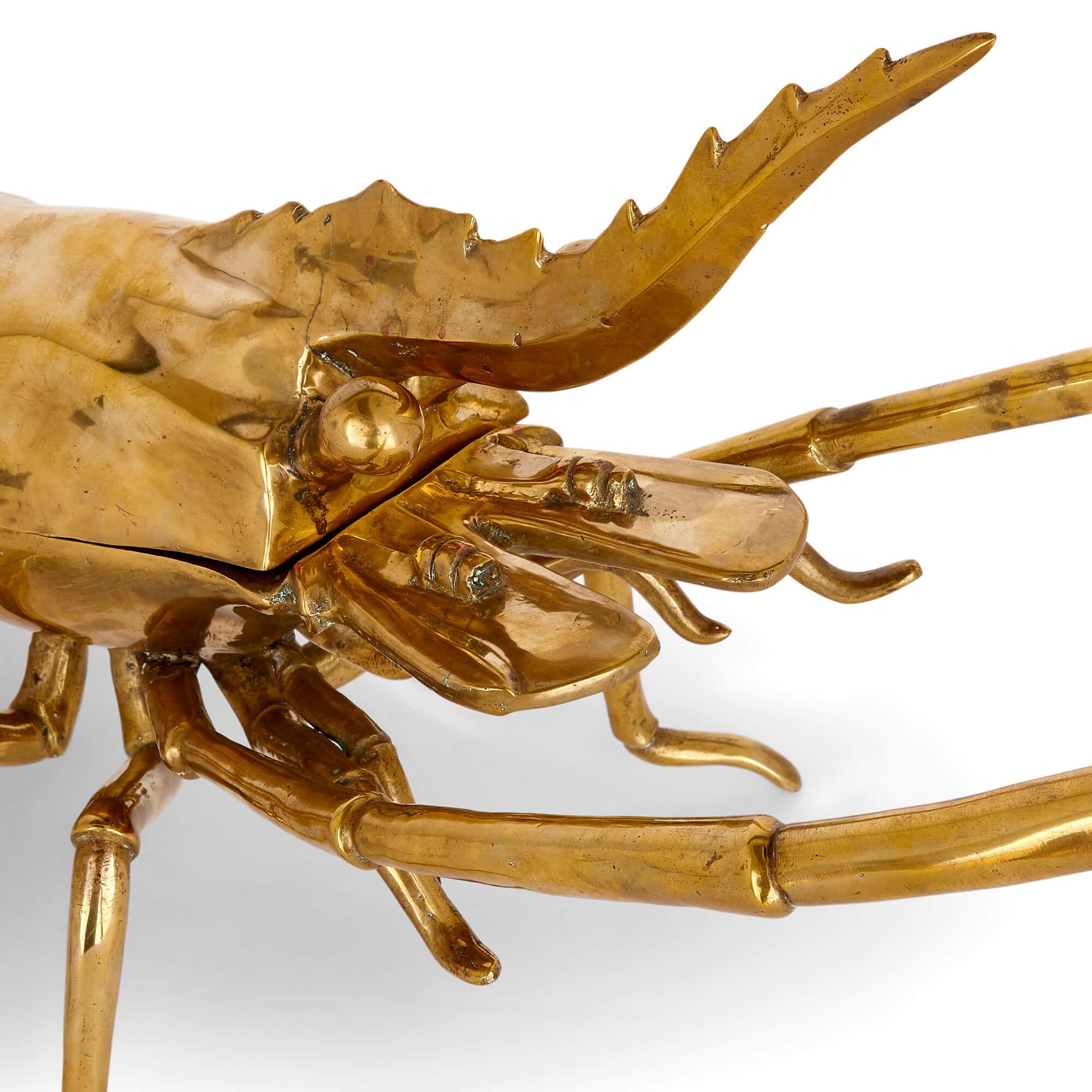 English Very Large Antique Victorian Brass Lobster-Form Box For Sale