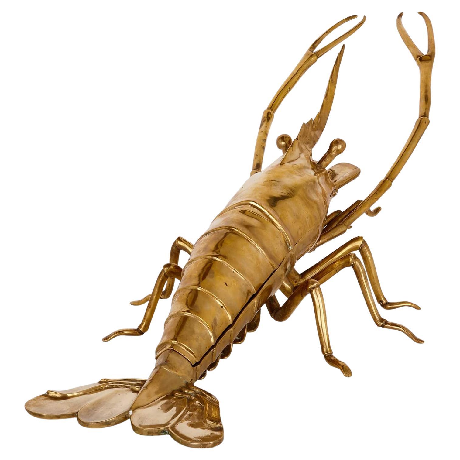 Very Large Antique Victorian Brass Lobster-Form Box For Sale