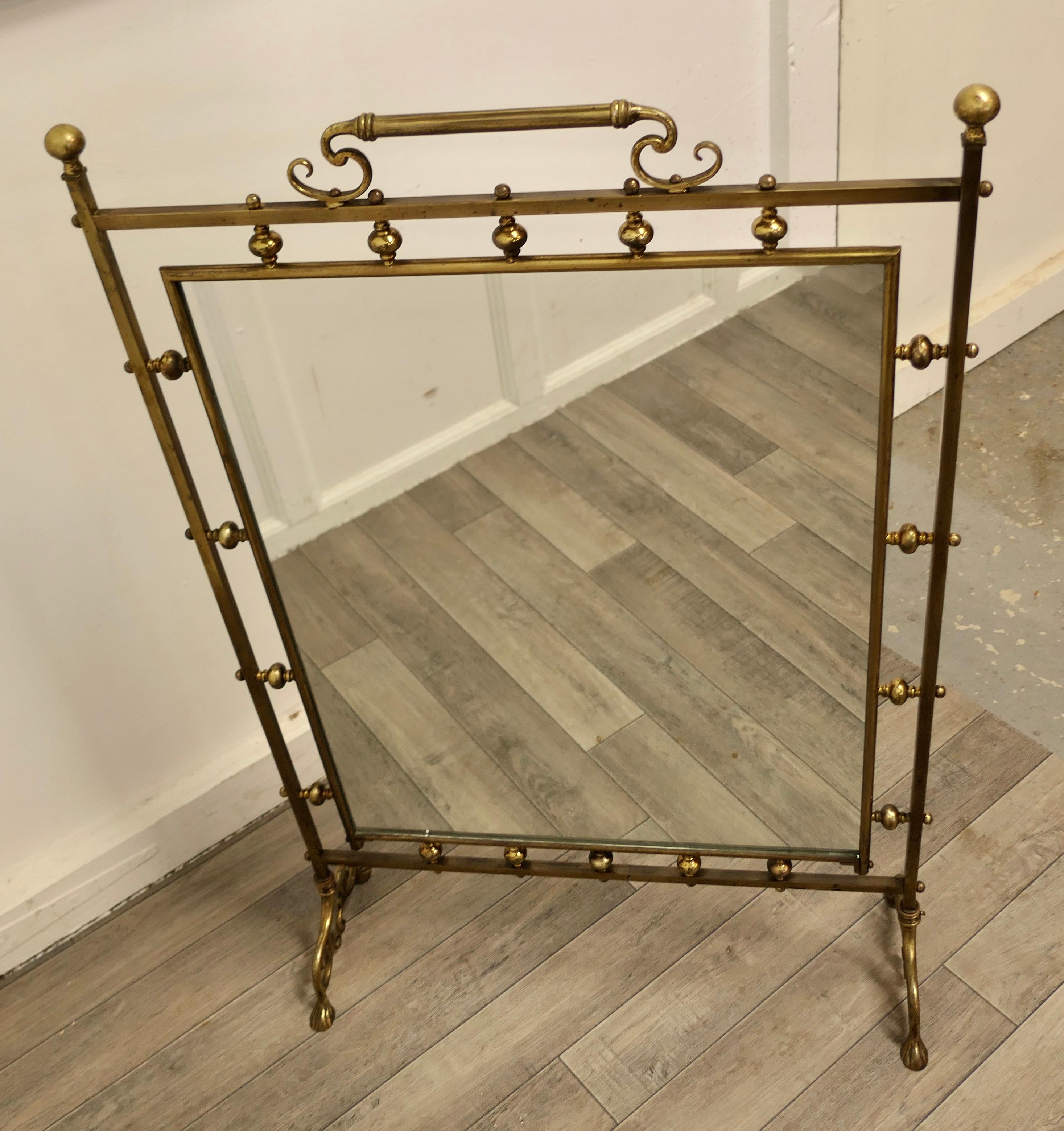 Very Large Art Nouveau Brass Mirrored Fire Screen For Sale 2