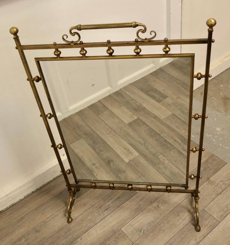 Very Large Art Nouveau Brass Mirrored Fire Screen For Sale at 1stDibs