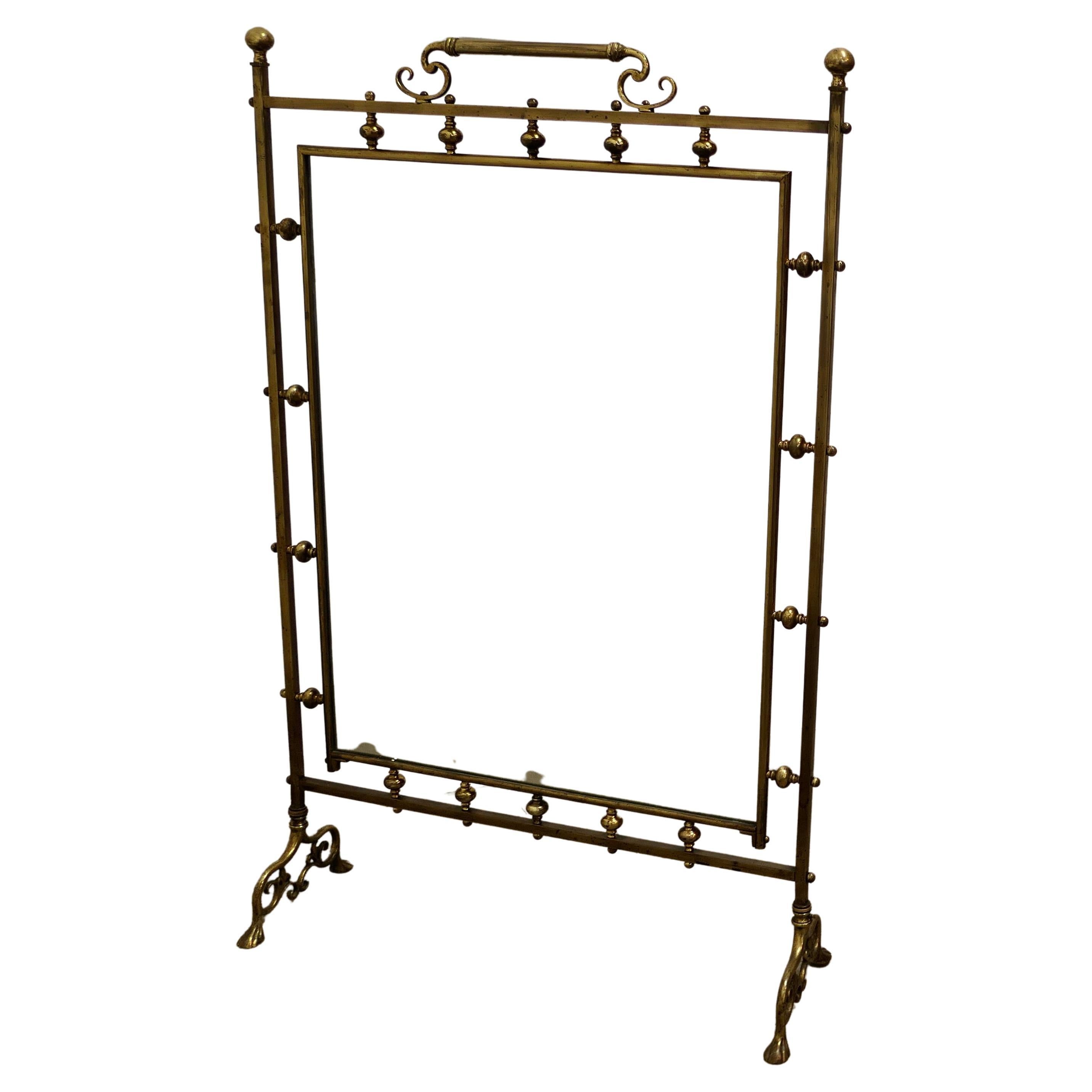 Very Large Art Nouveau Brass Mirrored Fire Screen For Sale