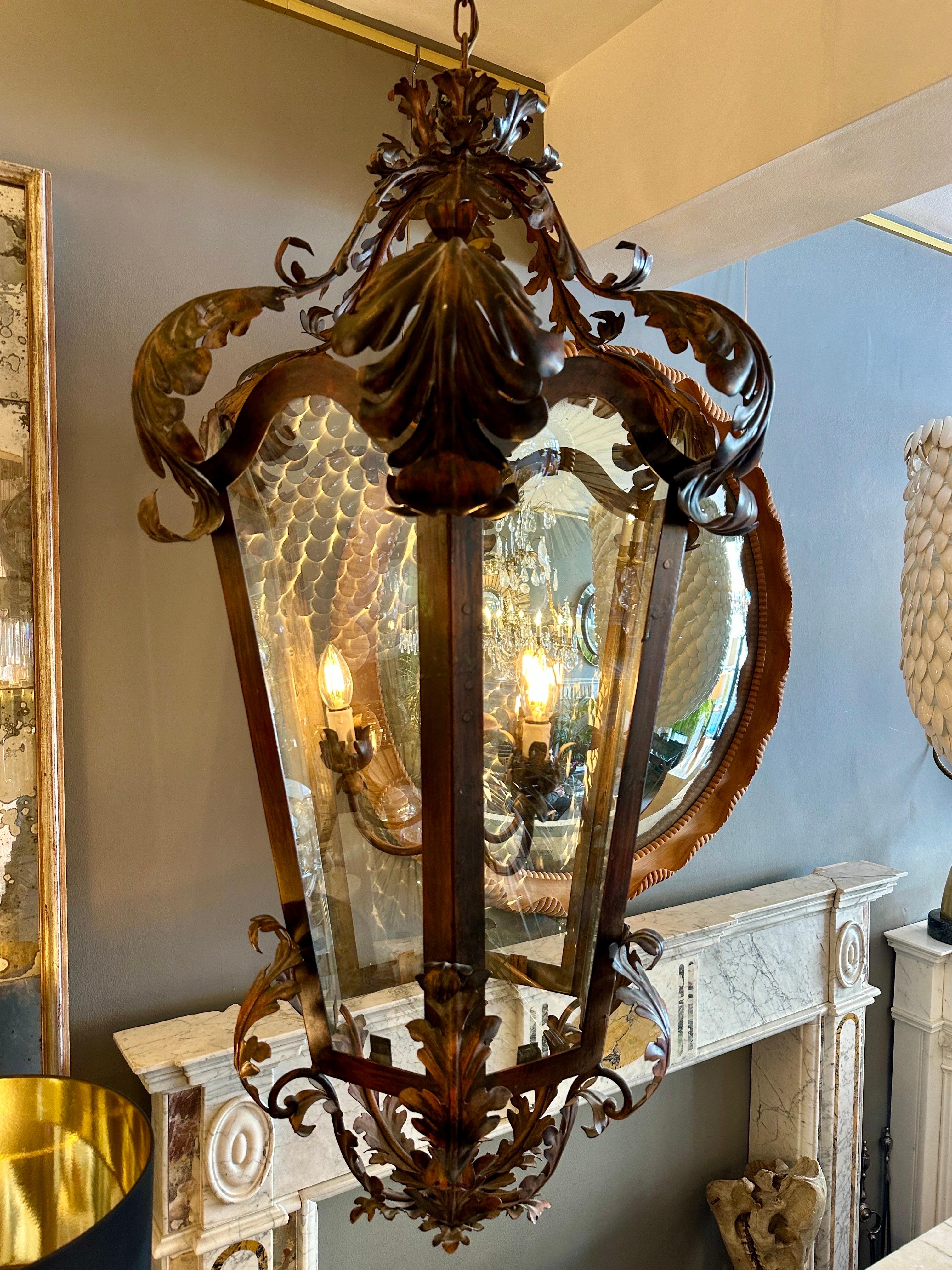 A Very Large Bronze Finished Toleware Lantern For Sale 3