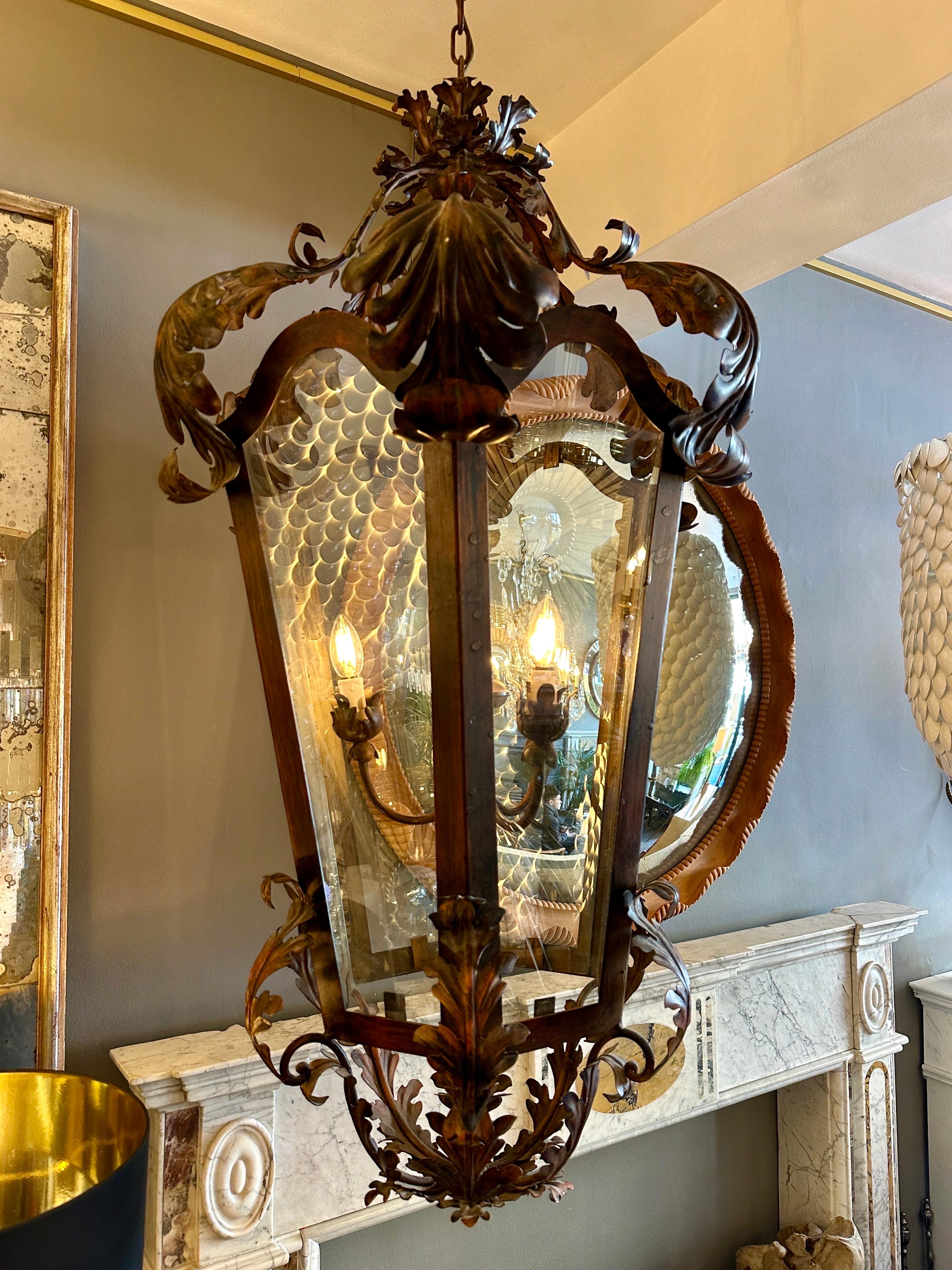 A Very Large Bronze Finished Toleware Lantern For Sale 4
