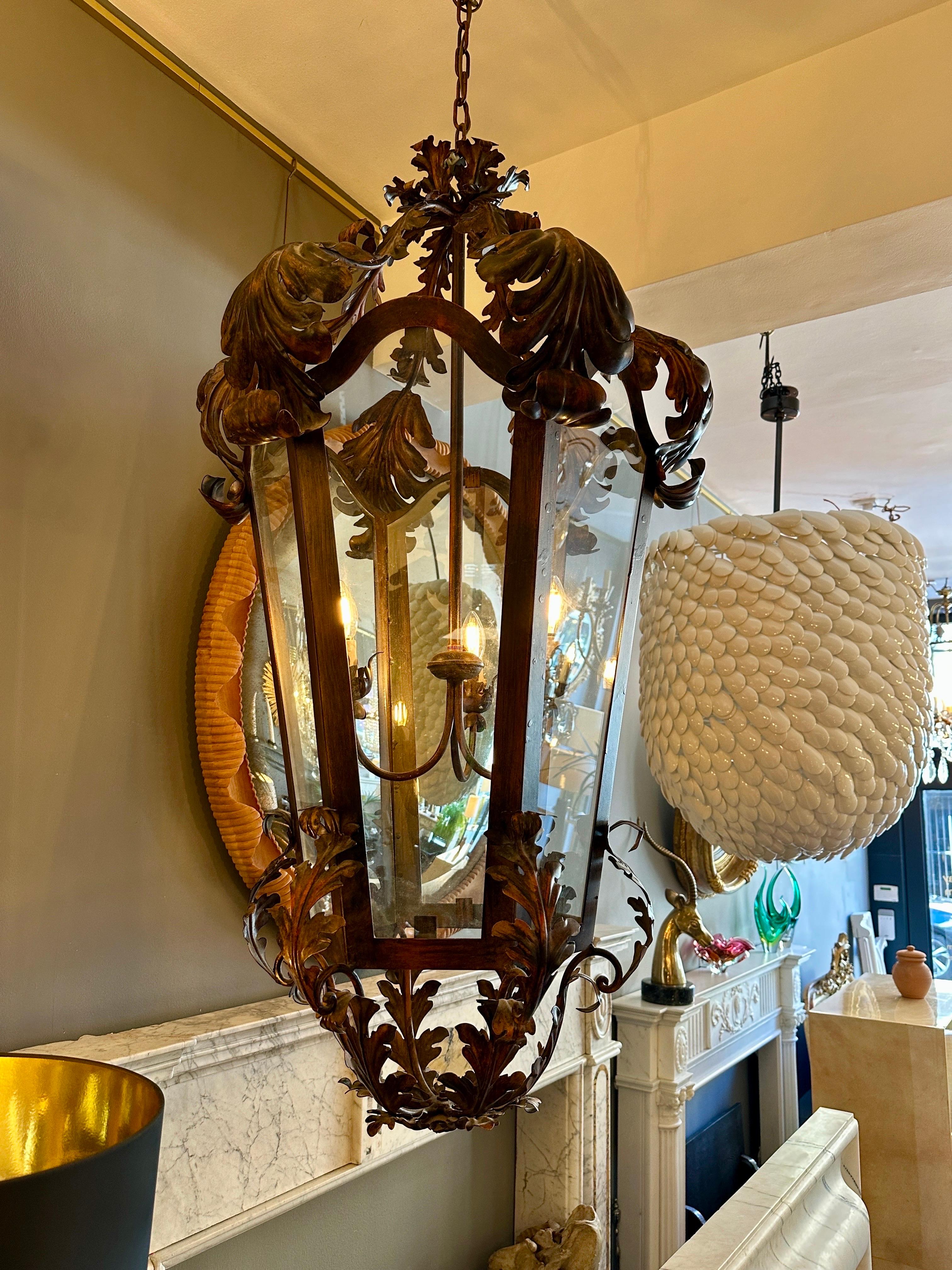 A Very Large Bronze Finished Toleware Lantern For Sale 5