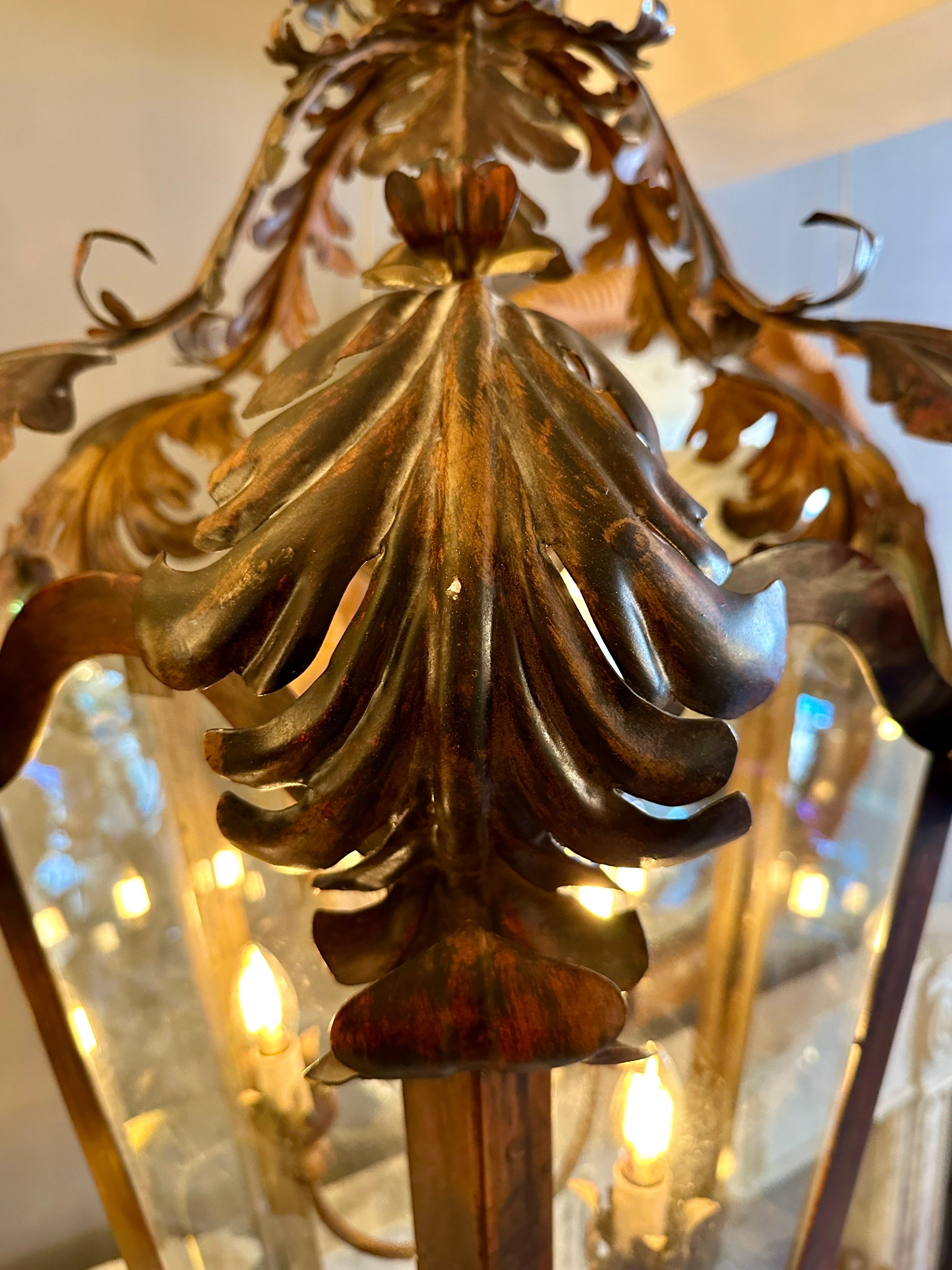 A Very Large Bronze Finished Toleware Lantern For Sale 6
