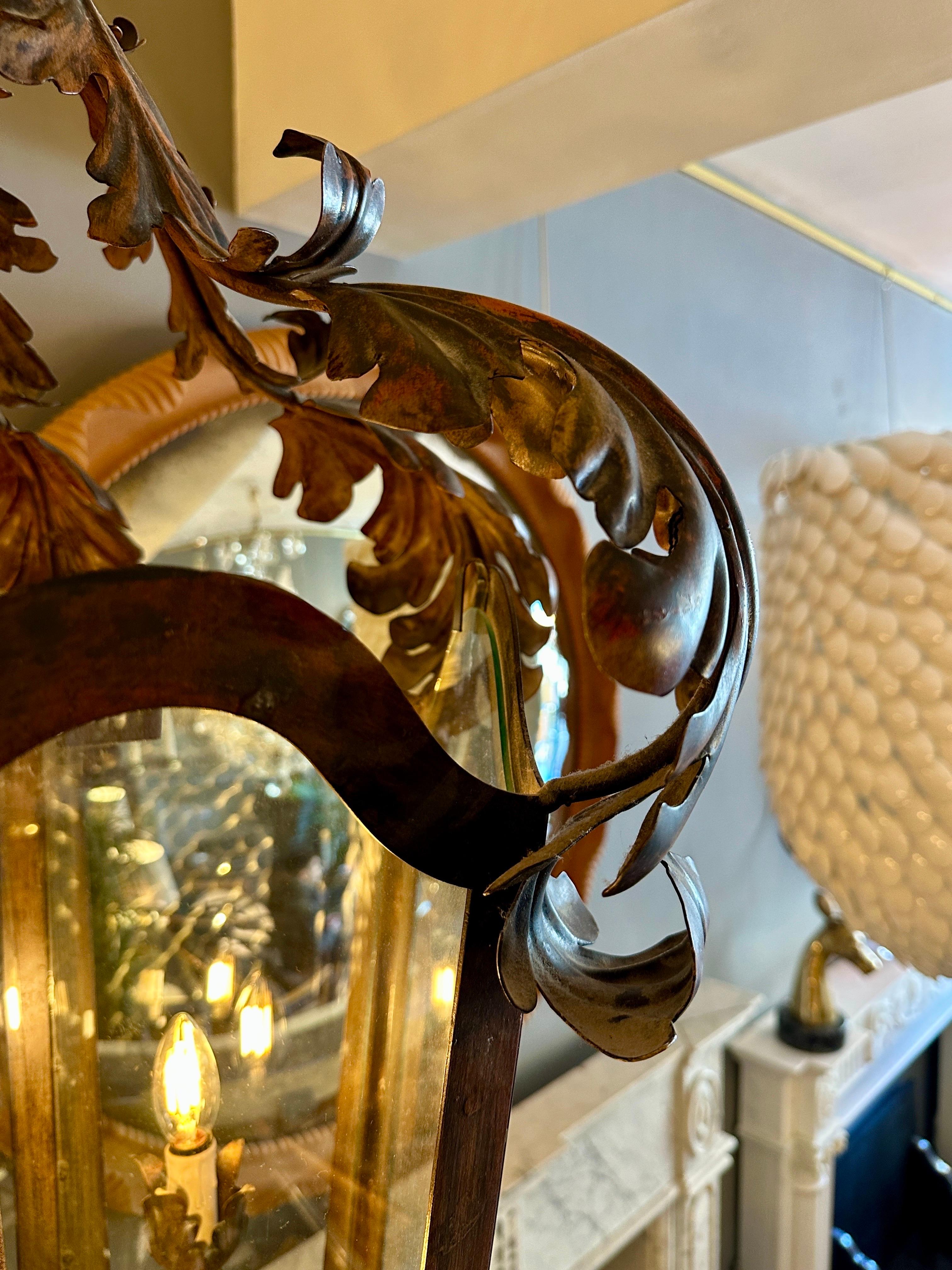 A Very Large Bronze Finished Toleware Lantern For Sale 7