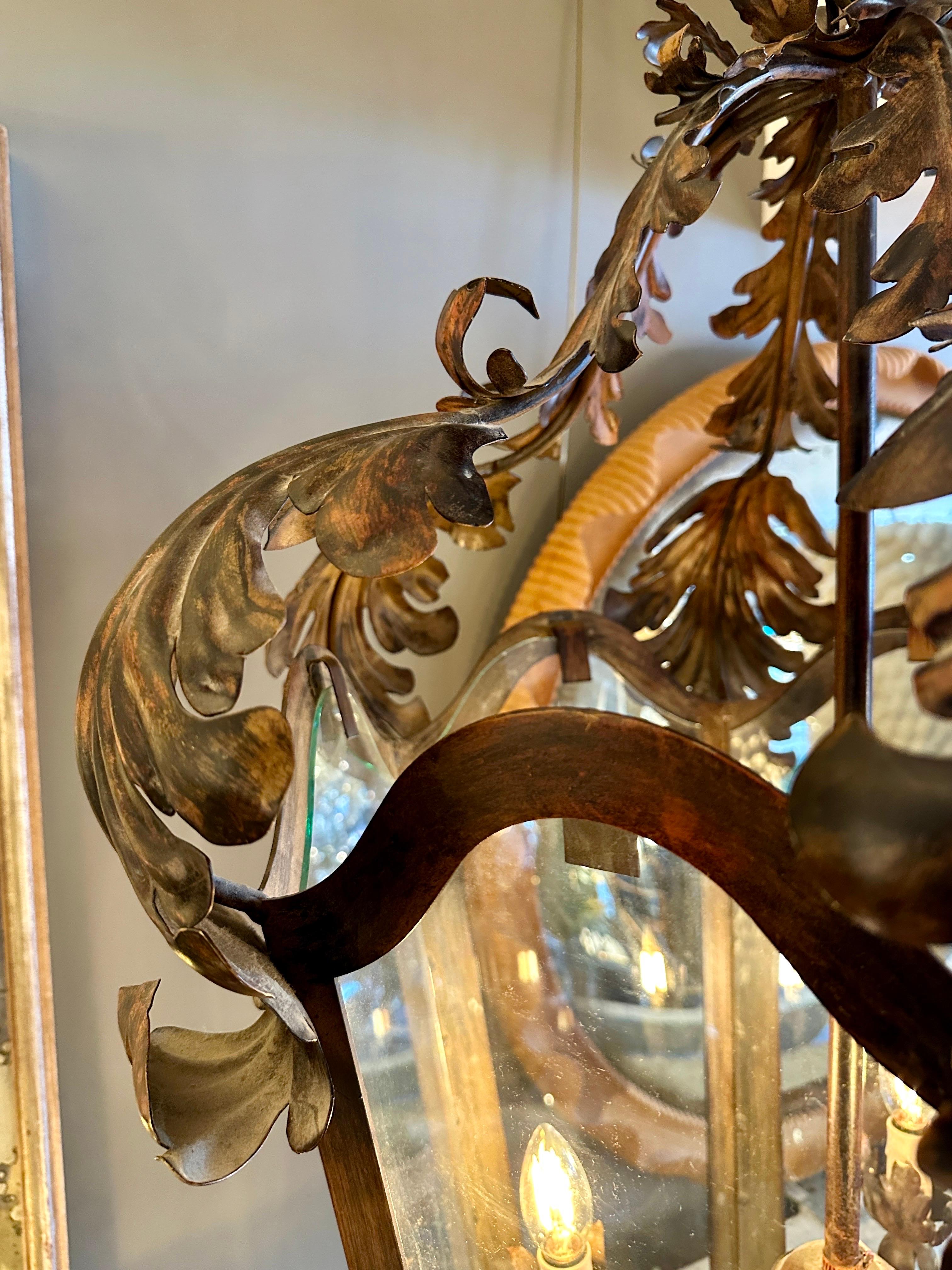 A Very Large Bronze Finished Toleware Lantern For Sale 9