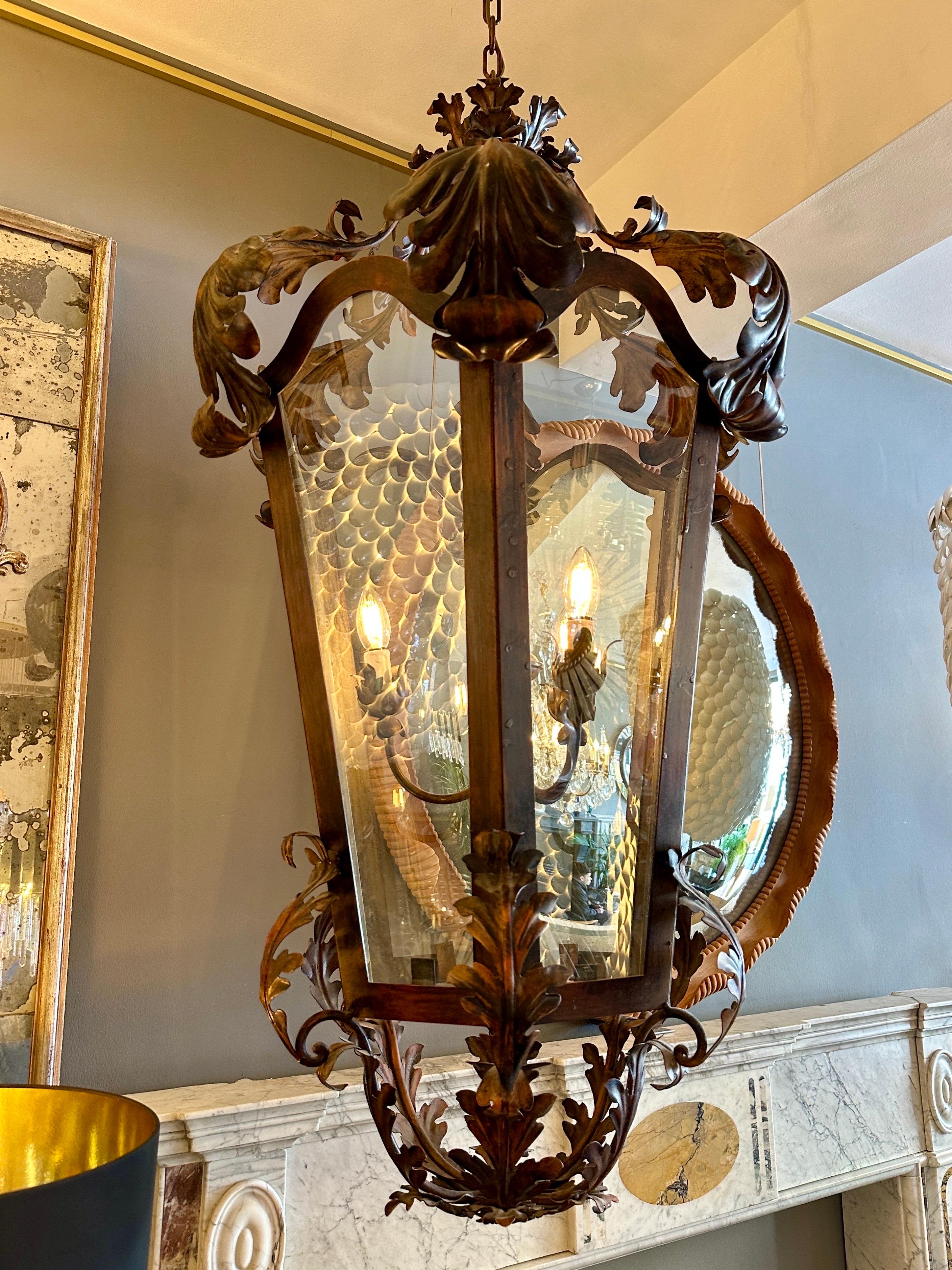 A Very Large Bronze Finished Toleware Lantern For Sale 1