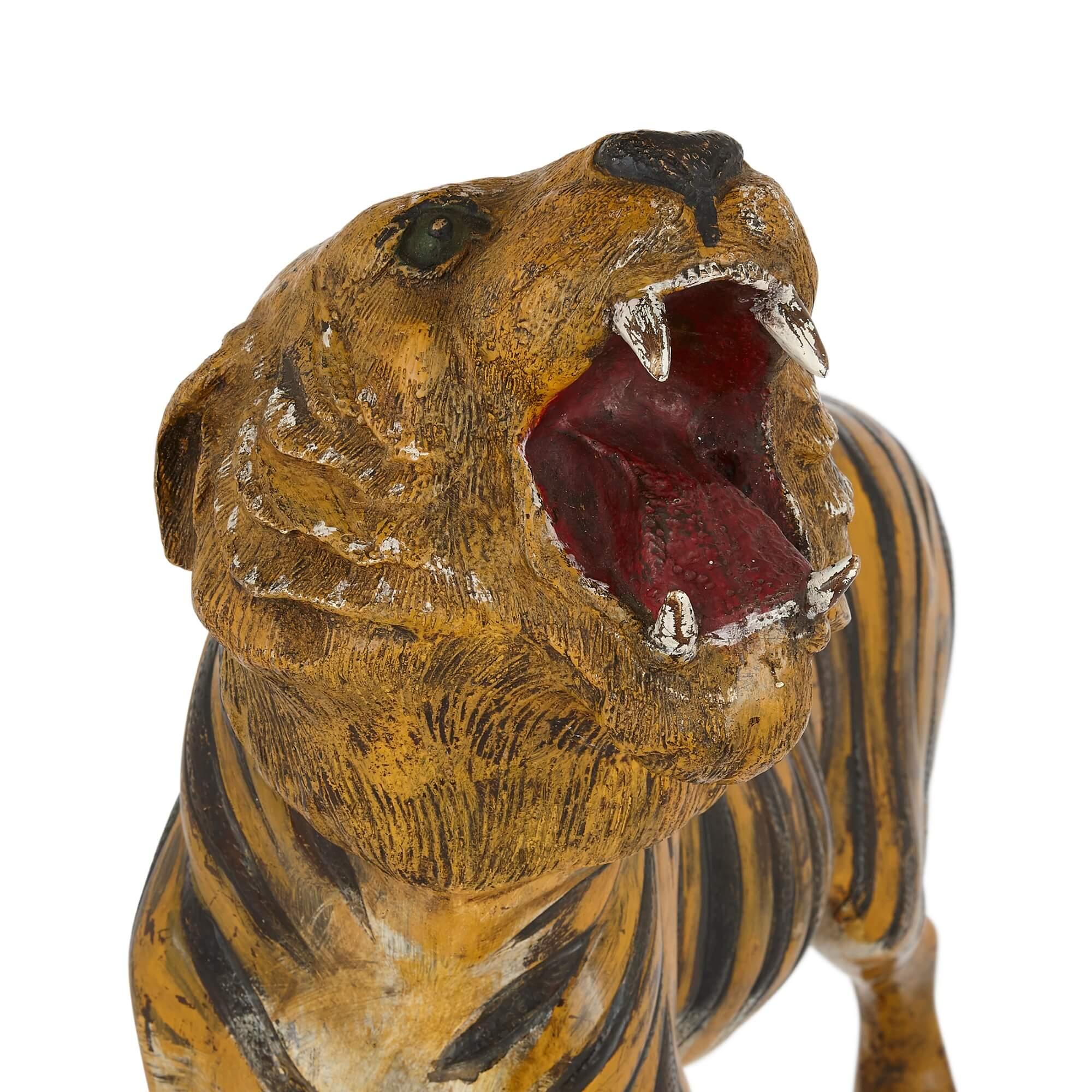 Cold-Painted Very Large Bronze Model of a Bengal Tiger, Viennese, Stamped for Franz Bergman For Sale