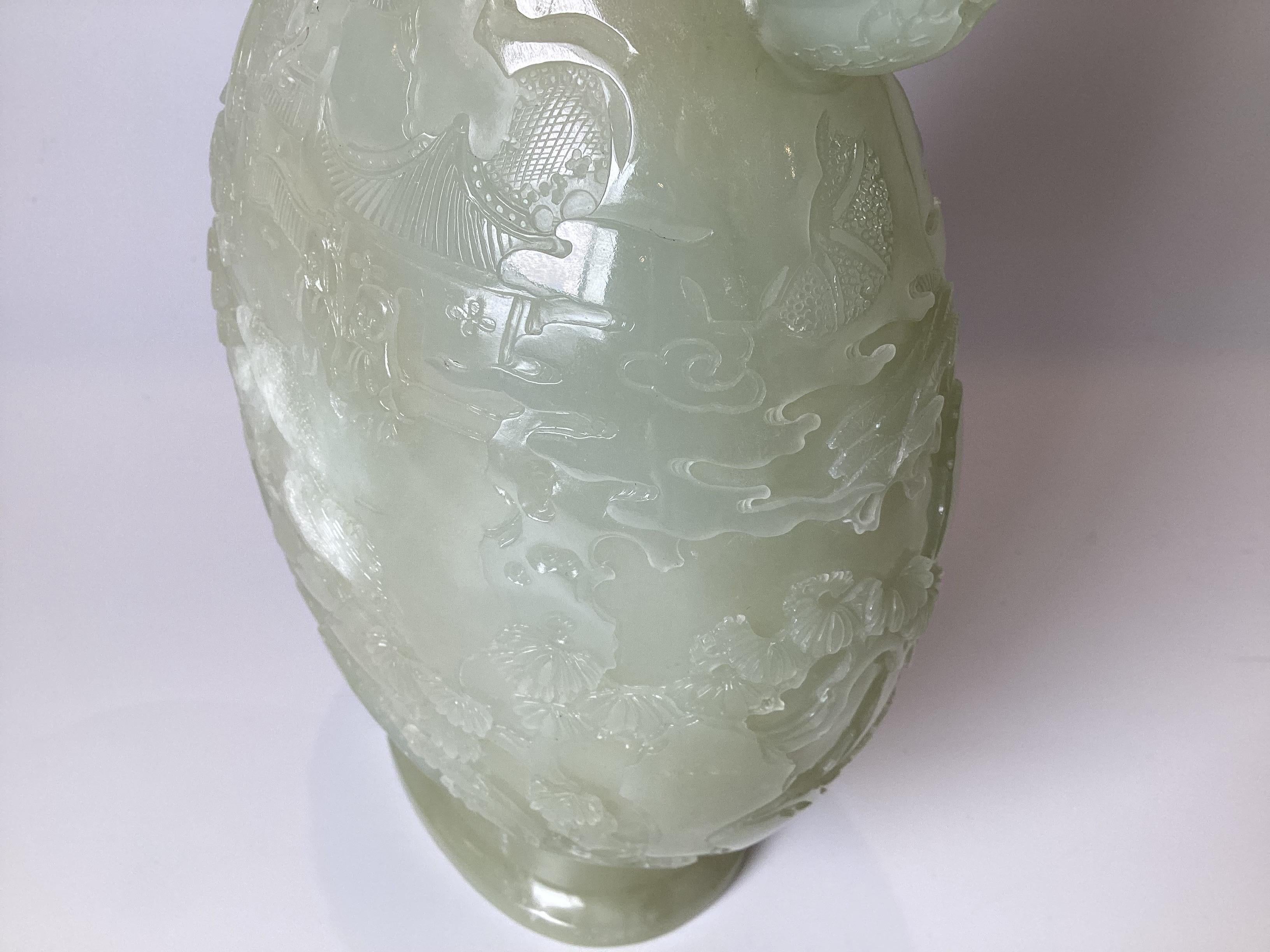 A Very Large Carved Caledon Jade Covered Urn 8