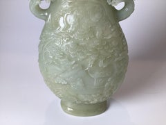 A Very Large Carved Caledon Jade Covered Urn