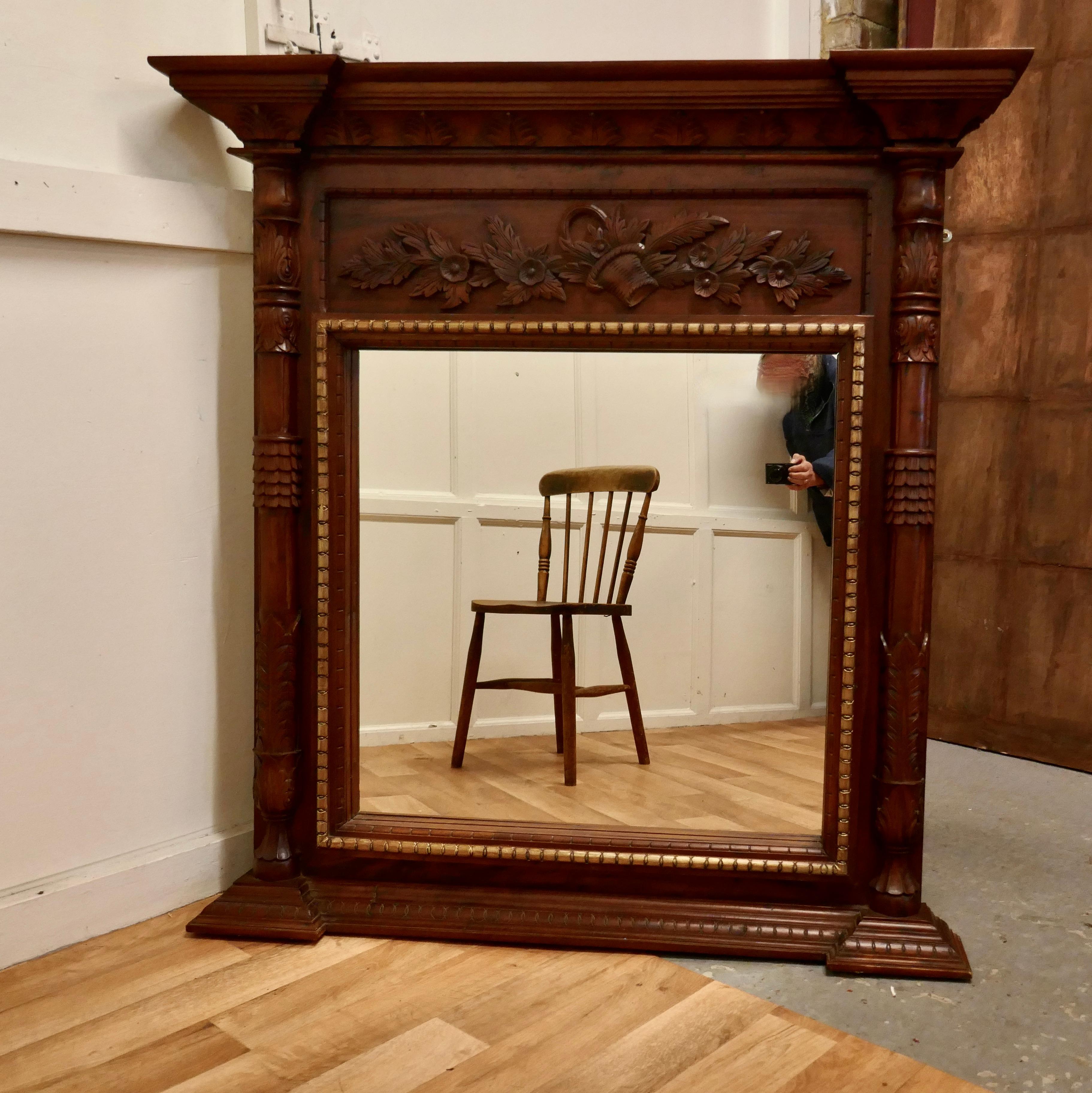 Adam Style Very Large Carved Fruitwood Overmantel or Wall Mirror For Sale